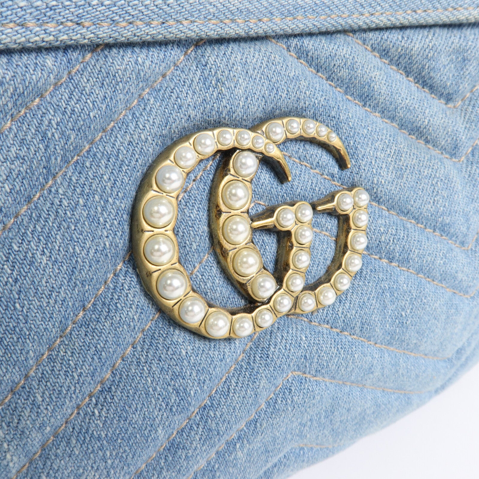 GUCCI 牛仔布GG Marmont Small Camera Bag肩背袋