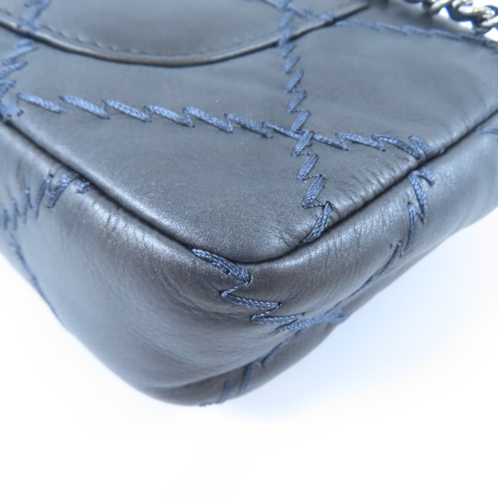CHANEL 菱格牛皮皮革Chain Shoulder銀扣鏈帶肩背袋灰色