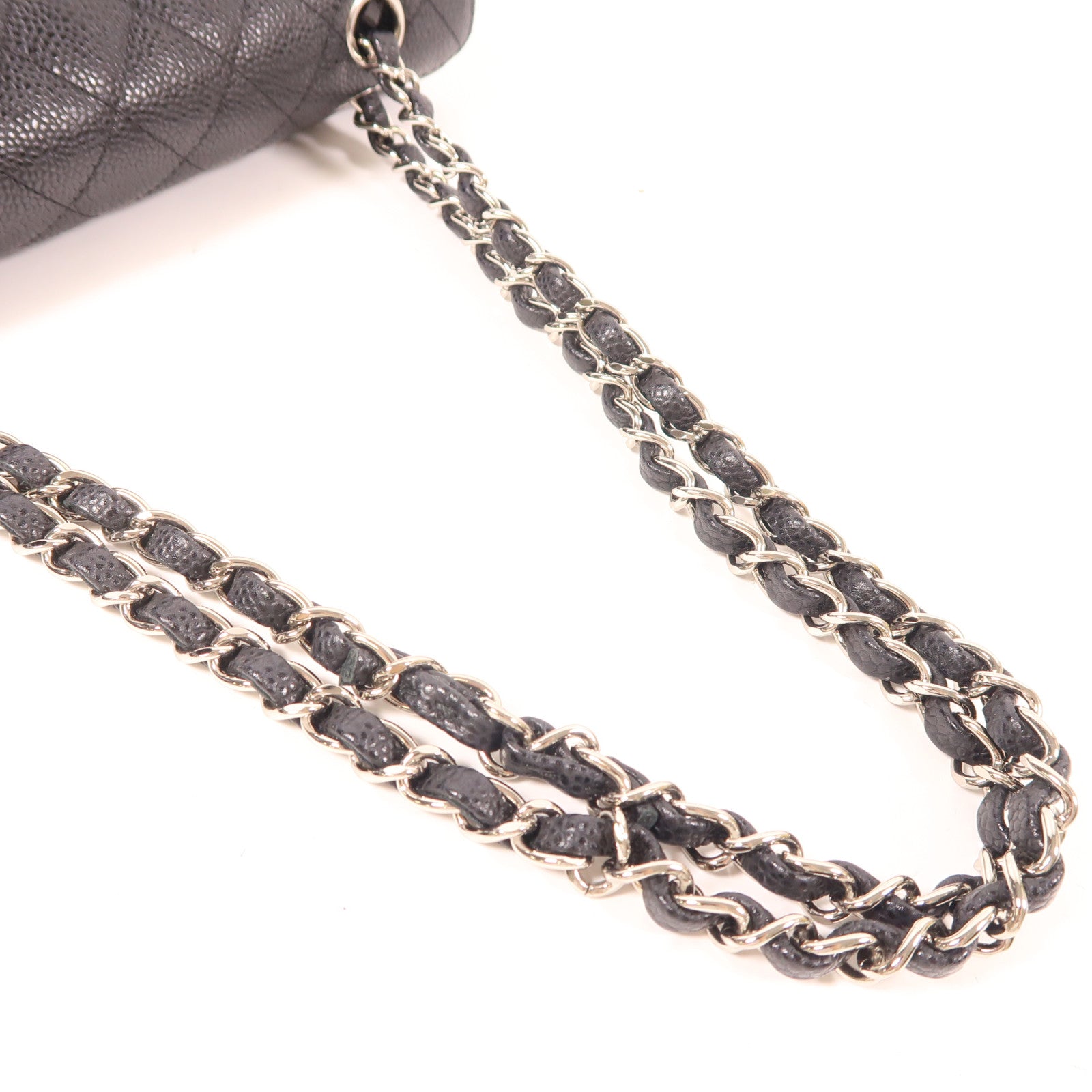 CHANEL 牛皮皮革Classic 23銀扣鏈帶肩背袋黑色