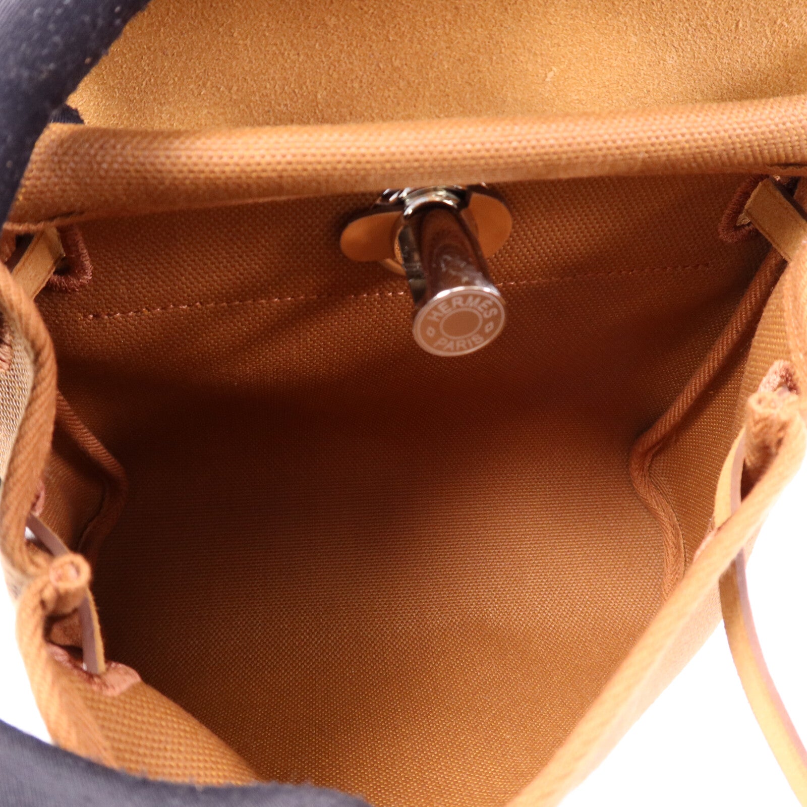 HERMES 帆布Mini Herbag銀扣肩背袋Fauve