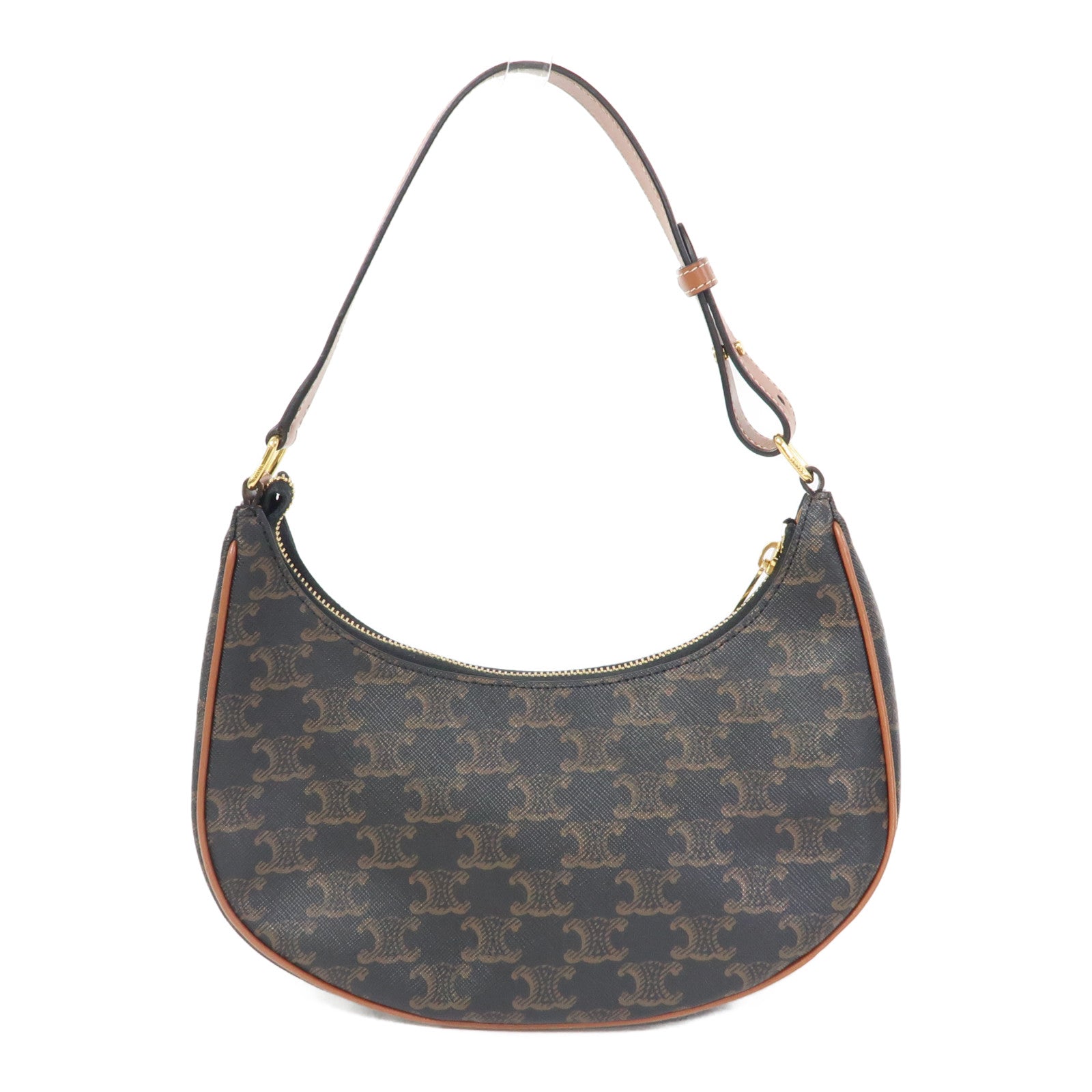 CELINE Triomphe帆布Ava金扣肩背袋啡色