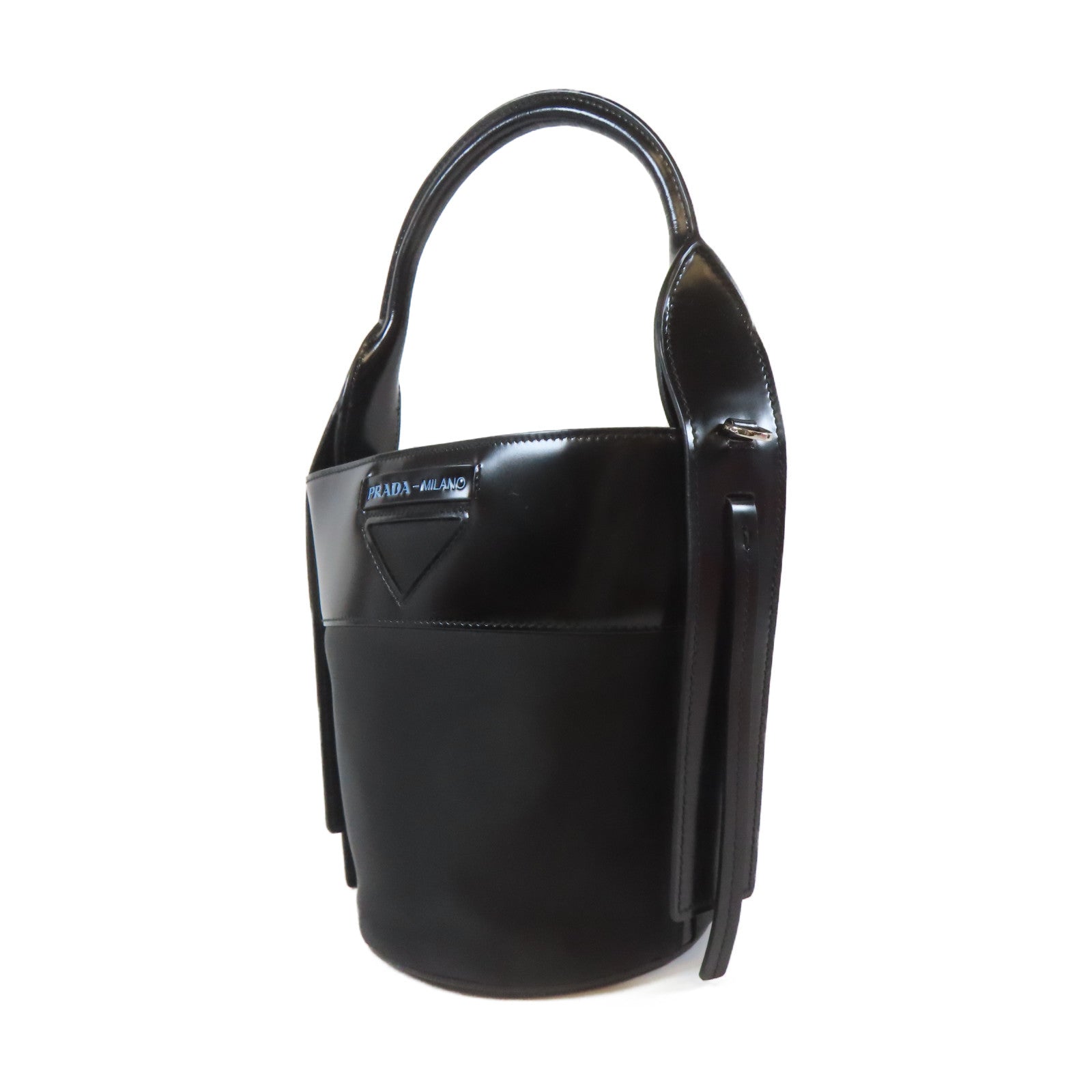 PRADA 牛皮皮革/尼龍Ouverture Bucket Bag銀扣手挽肩背兩用袋黑色