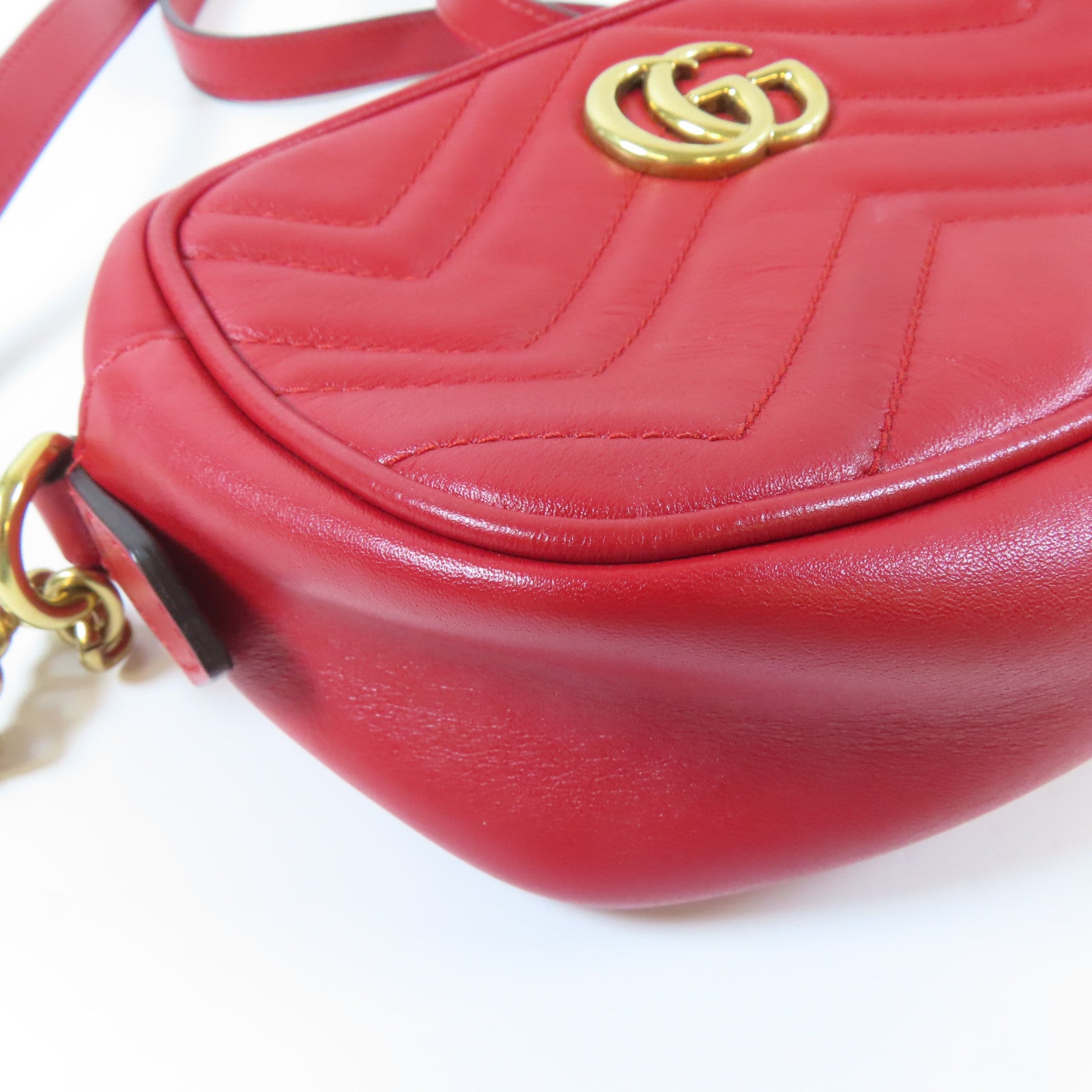 GUCCI 【激減優惠】牛皮皮革GG Marmont金扣肩背袋紅色