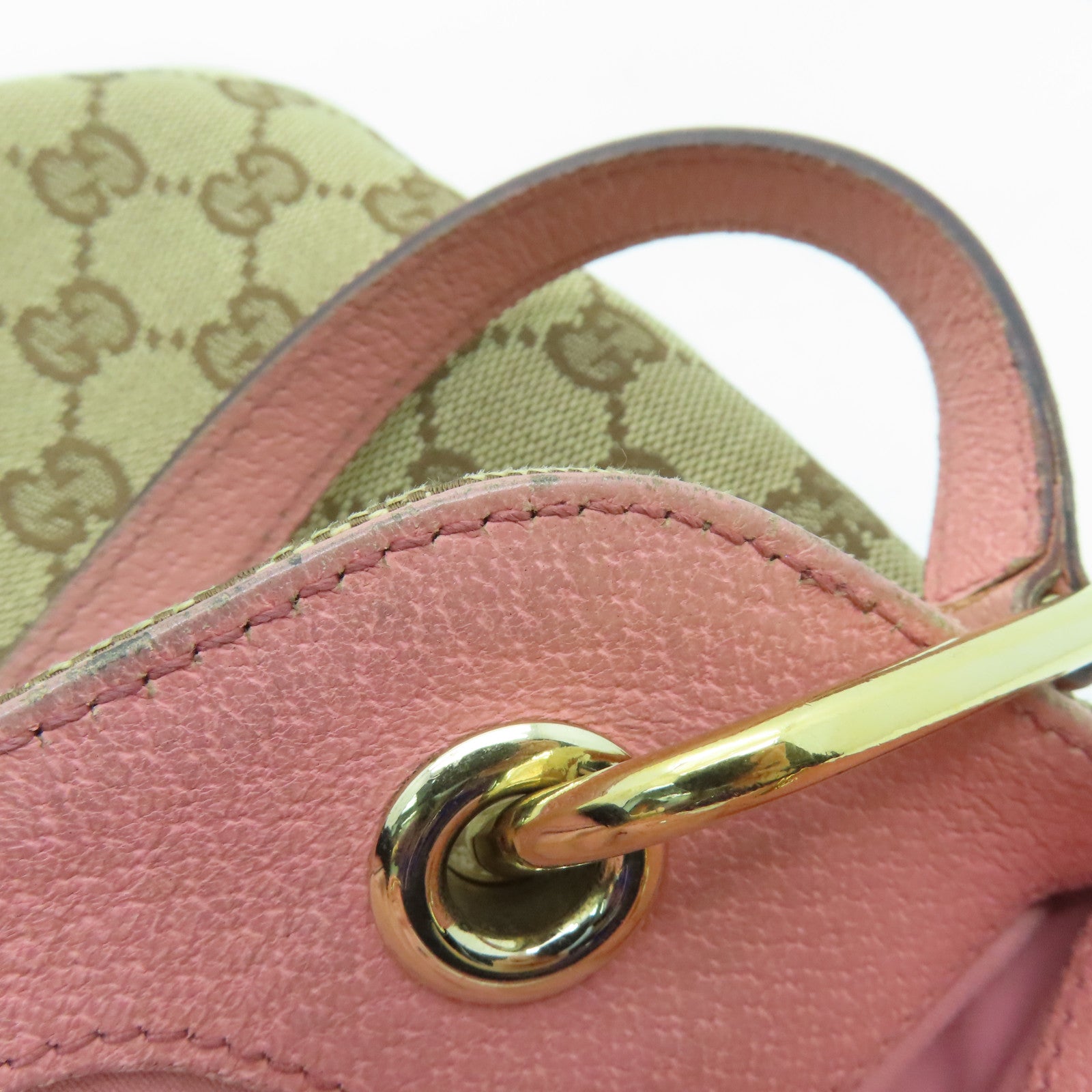 GUCCI Canvas Shoulder Bag Brown/Pink with Gold Buckle