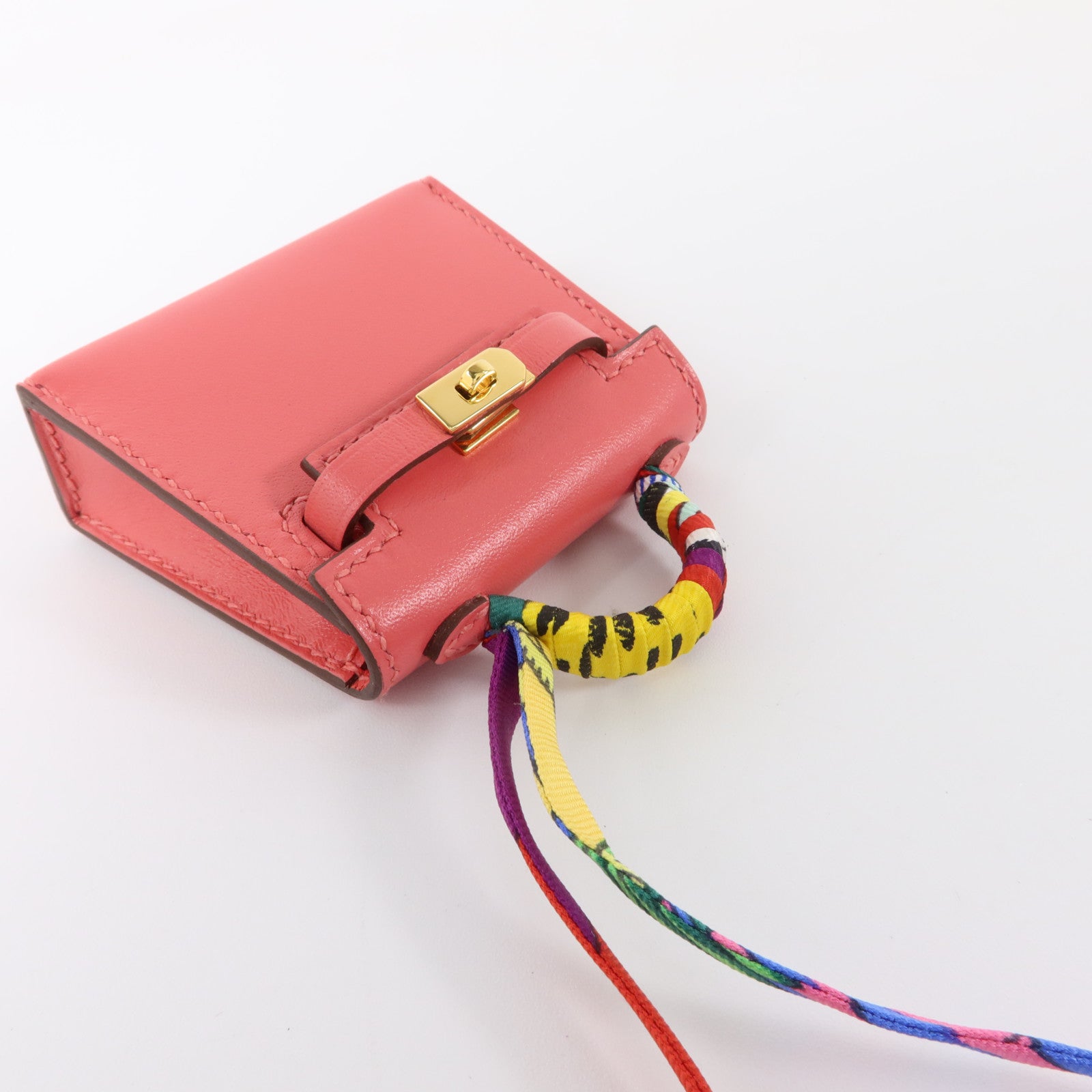 HERMES Tadelakt皮革 Mini Kelly Twilly Bag Charm金扣掛飾Rose Azalee