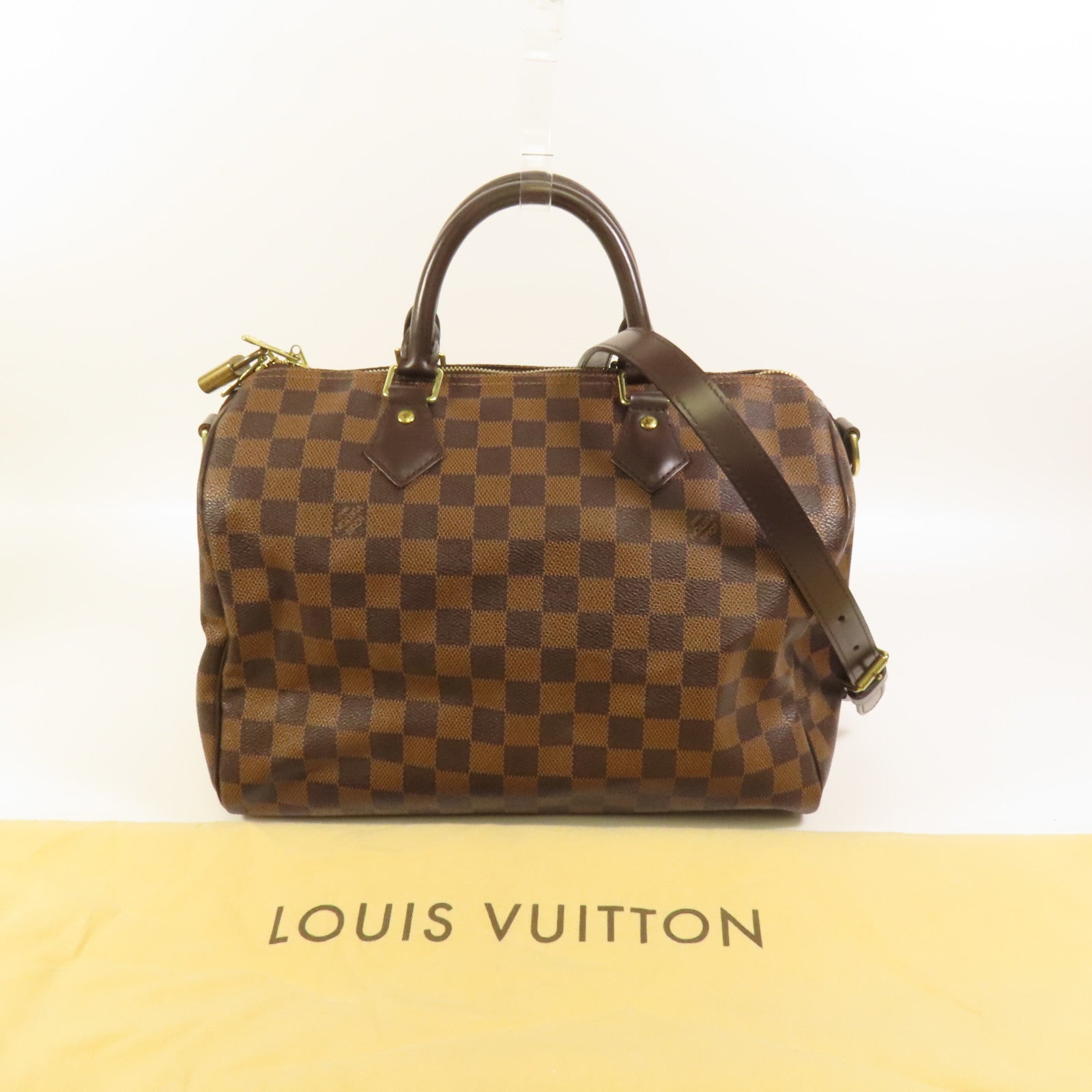 LOUIS VUITTON Damier Speedy Bandouliere 30金扣手挽肩背兩用袋