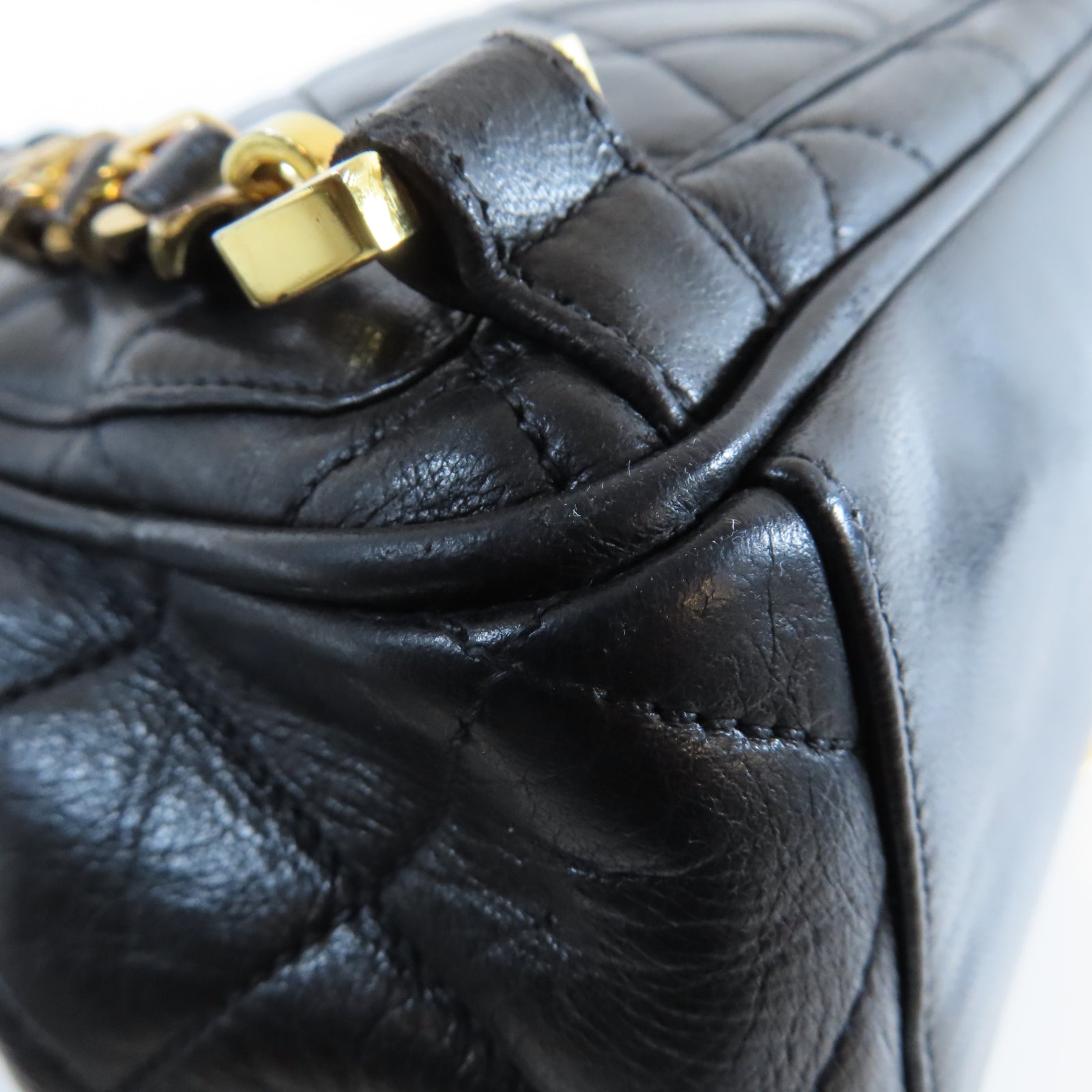 CHANEL 菱格羊皮皮革Vintage Backpack金扣背包黑色