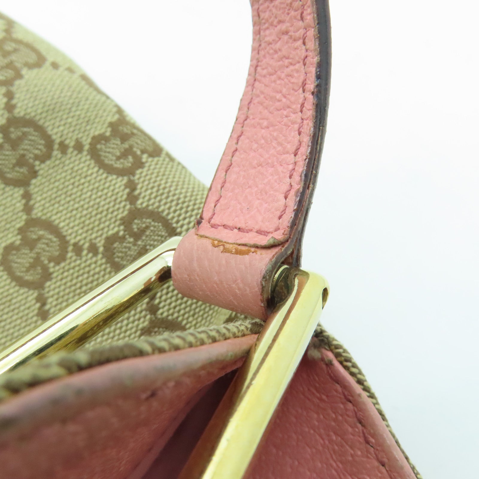 GUCCI Canvas Shoulder Bag Brown/Pink with Gold Buckle