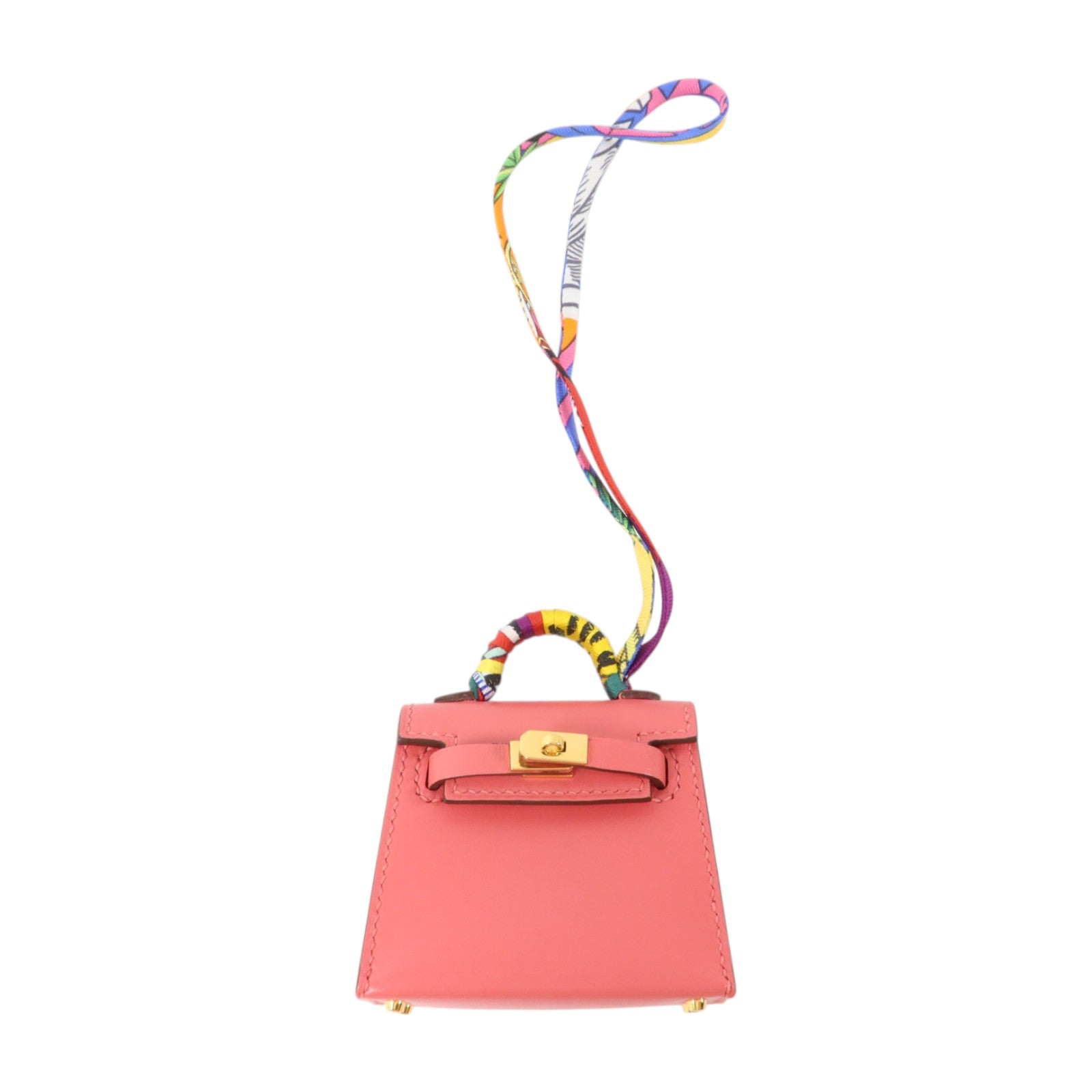 HERMES Tadelakt皮革 Mini Kelly Twilly Bag Charm金扣掛飾Rose Azalee
