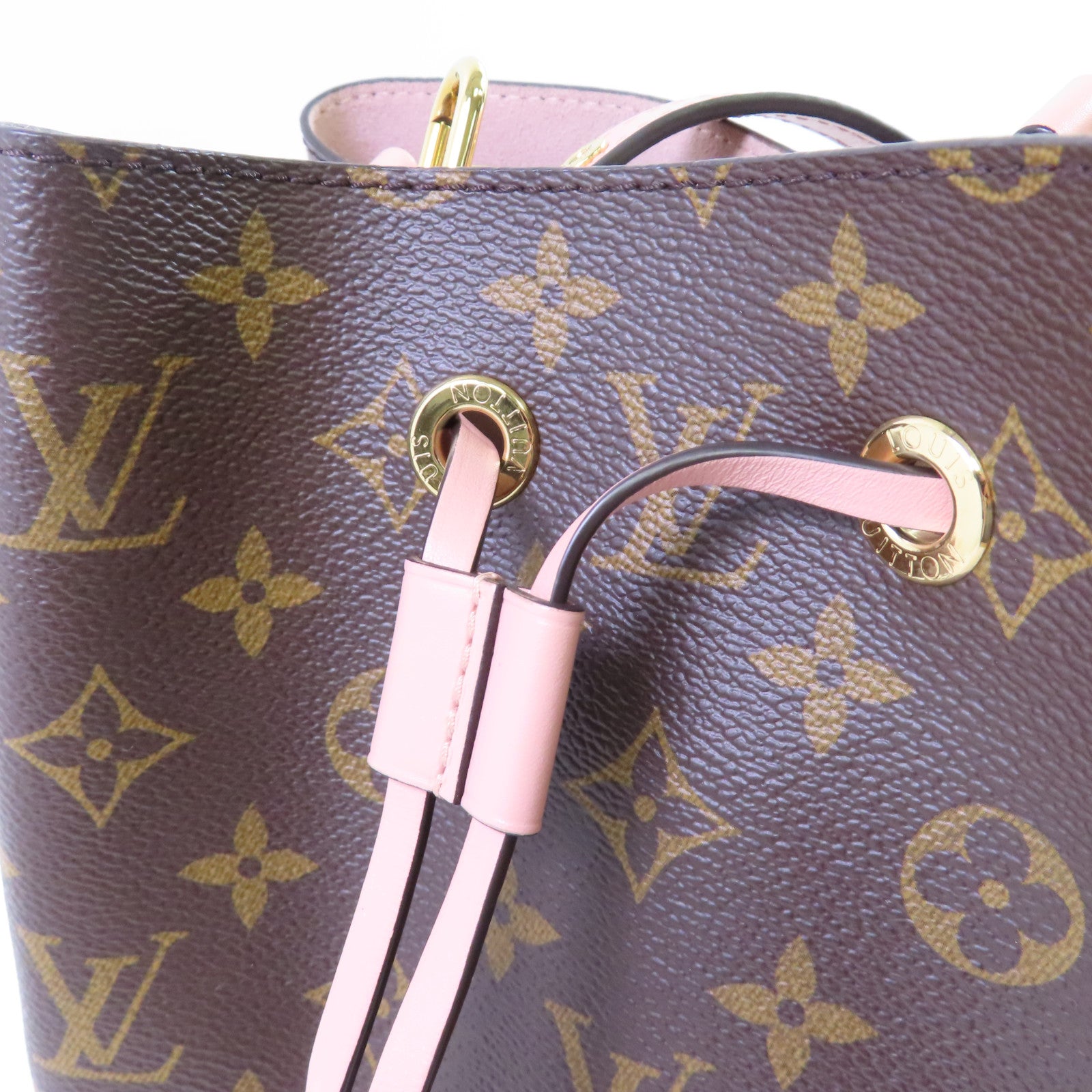 LOUIS VUITTON Monogram NeoNoe MM Shoulder Bag金扣肩背袋啡色/粉紅色