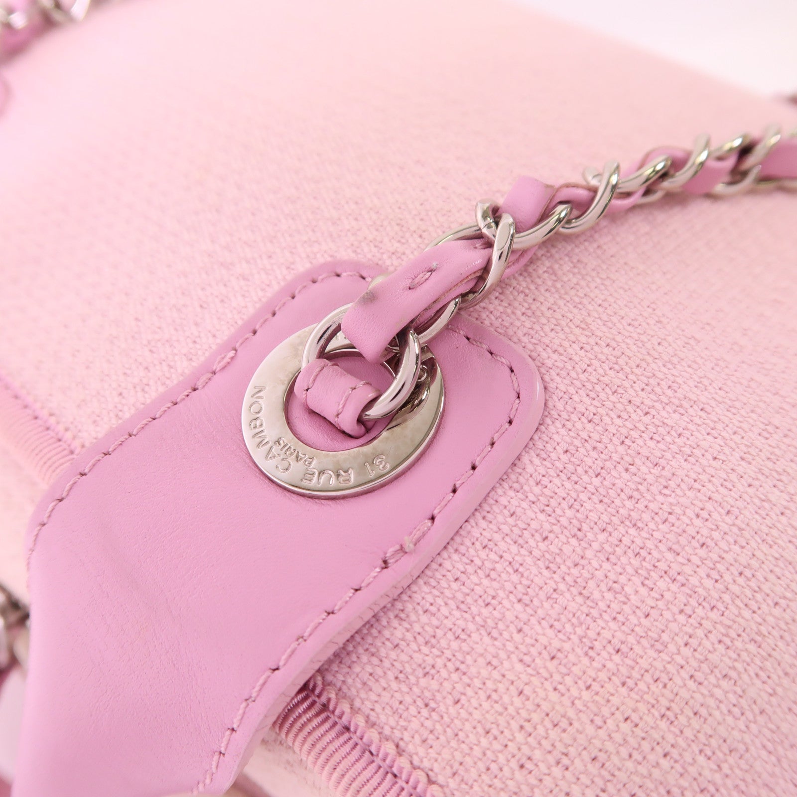 CHANEL 帆布Deauville Bowling Bag銀扣手挽肩背兩用袋