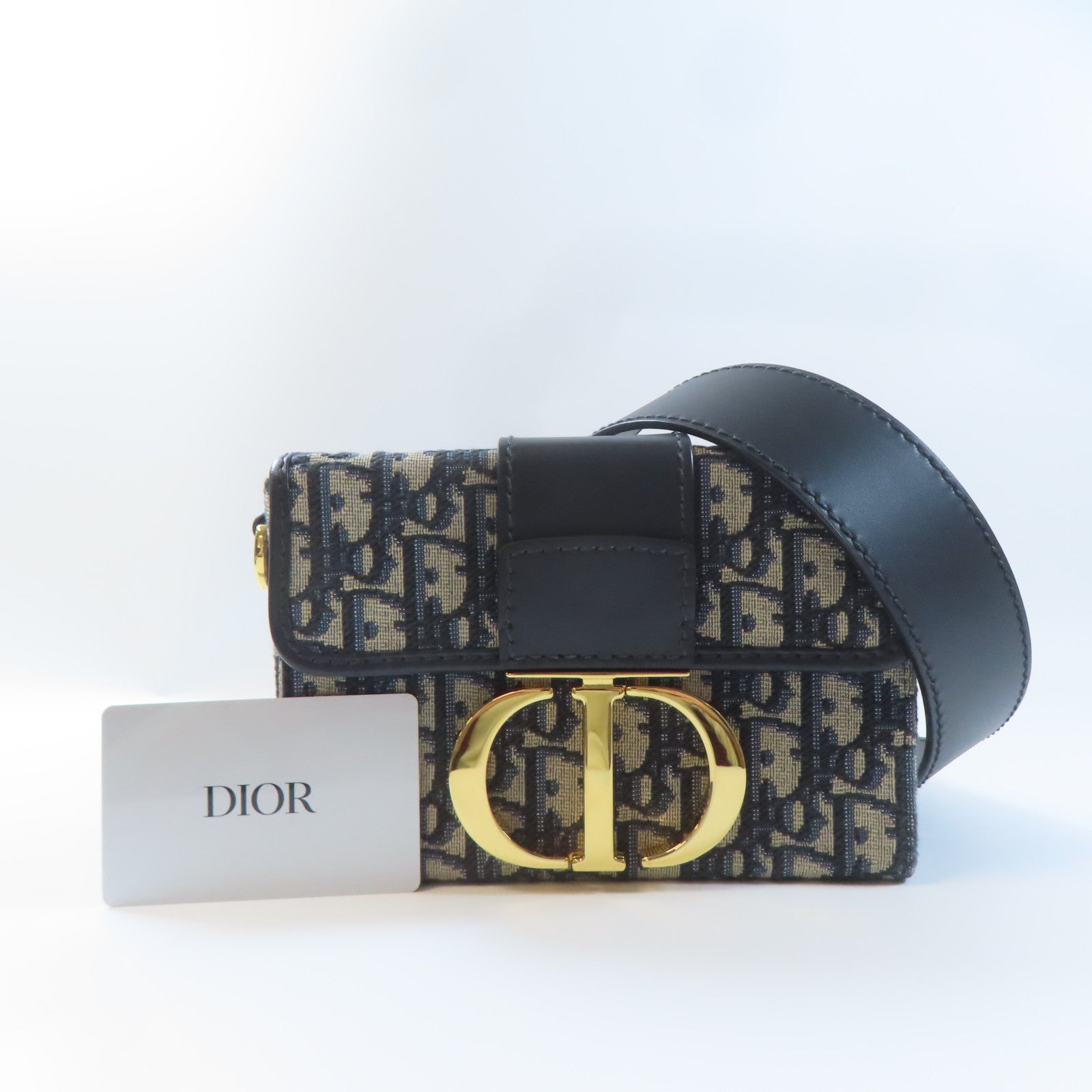 Dior 帆布/皮革Montaigne 30金扣肩背袋藍色