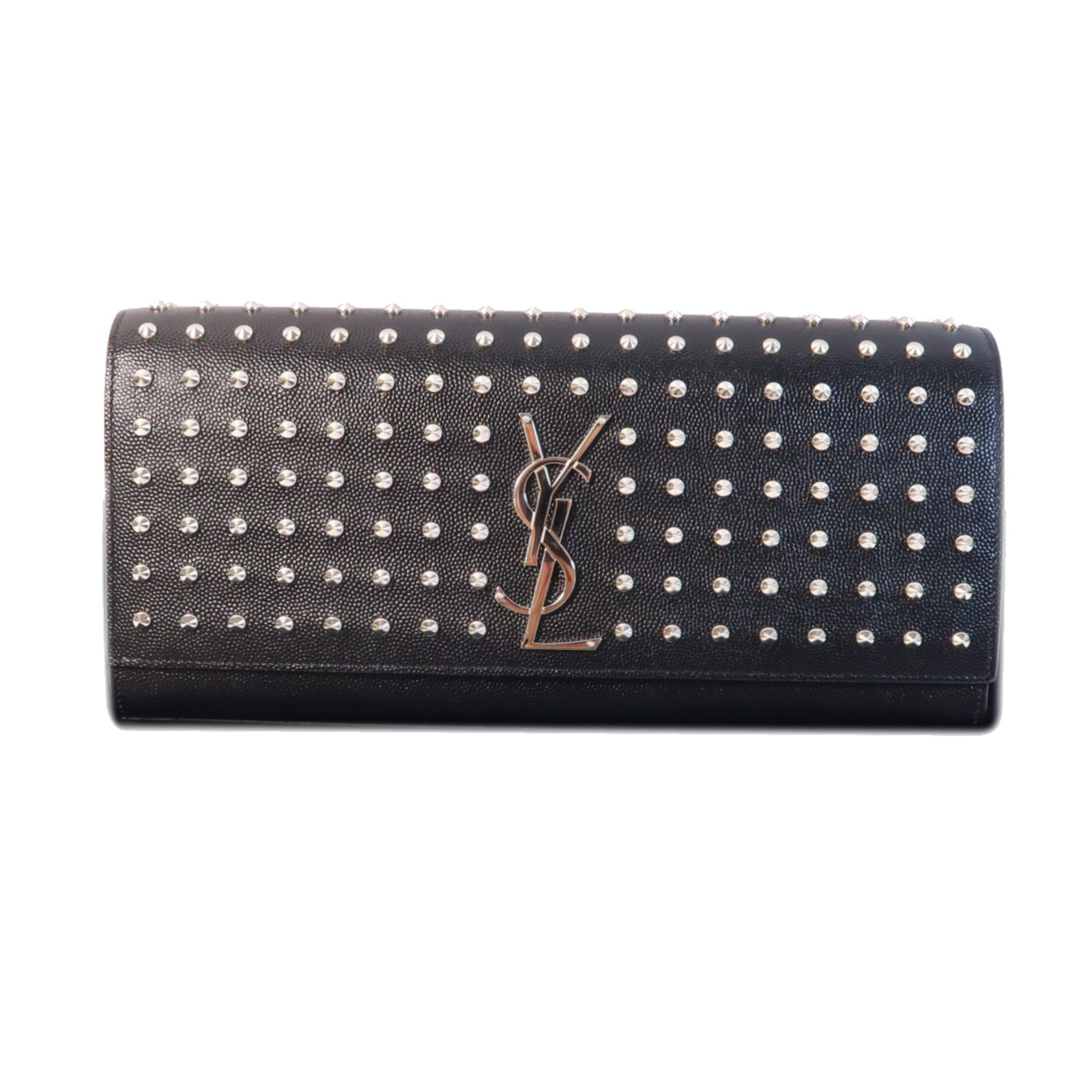 SAINT LAURENT 牛皮皮革Grain De poudre Matelasse studd銀扣手拿包