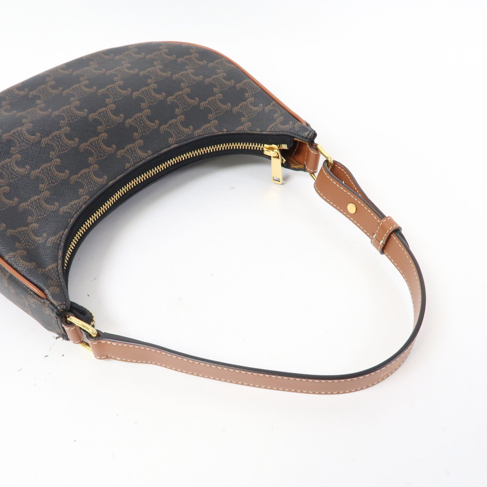 CELINE Triomphe帆布Ava金扣肩背袋啡色