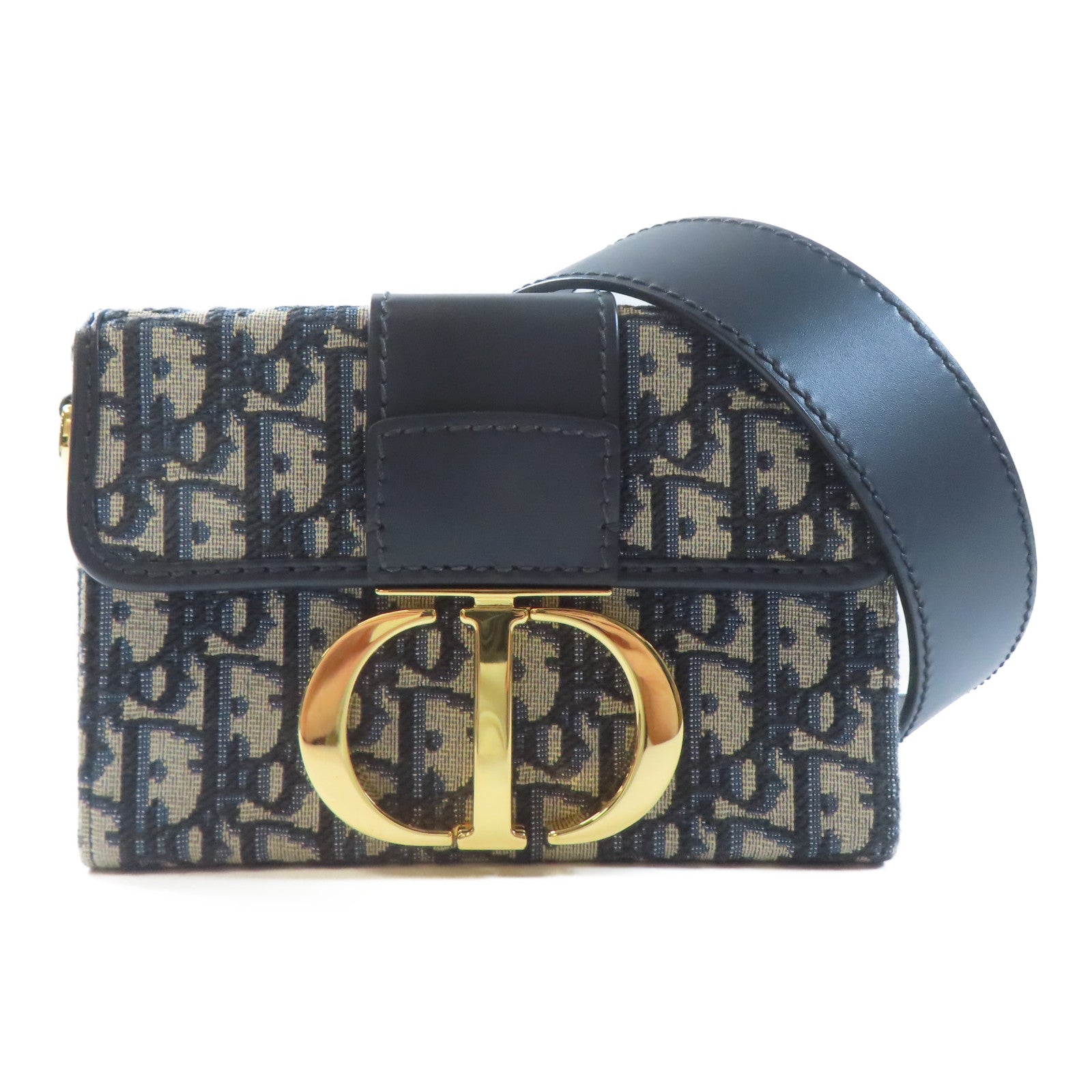 Dior 帆布/皮革Montaigne 30金扣肩背袋藍色