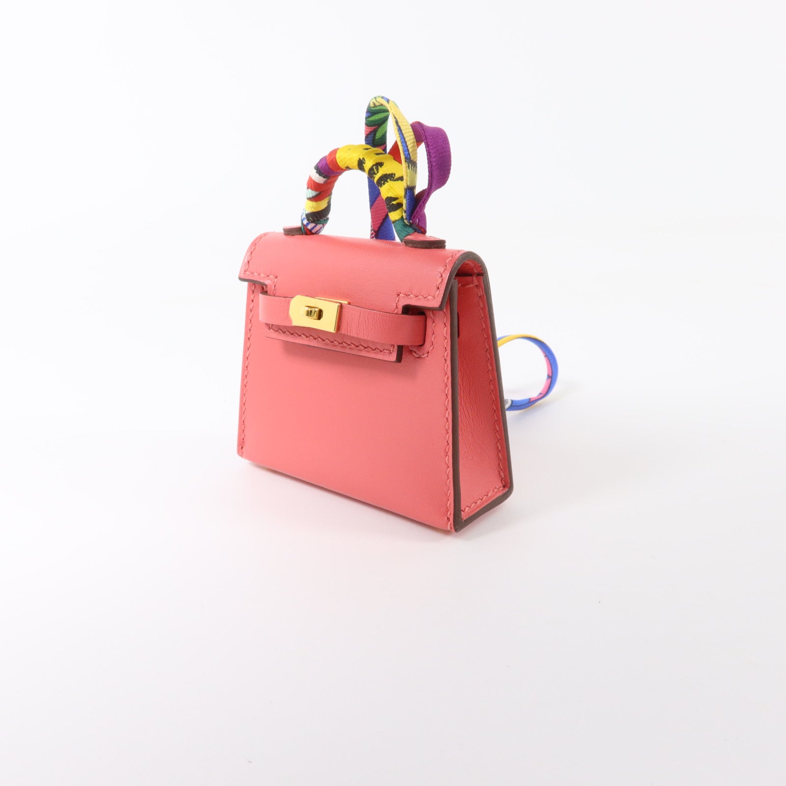 HERMES Tadelakt皮革 Mini Kelly Twilly Bag Charm金扣掛飾Rose Azalee