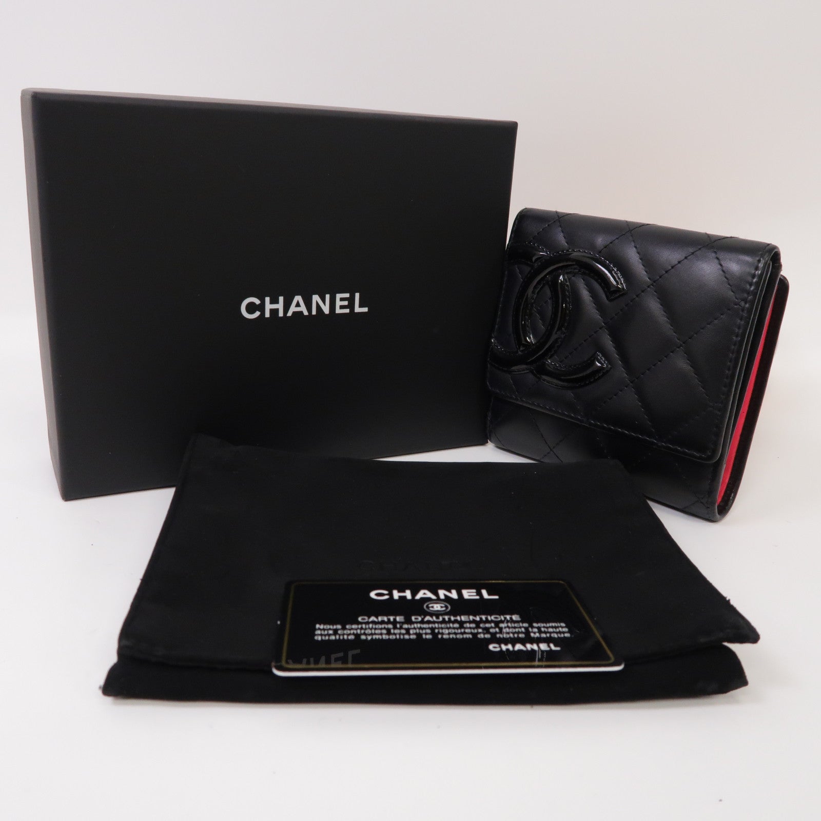 CHANEL 菱格牛皮皮革Cambon Bi-Fold Wallet折疊錢包黑色