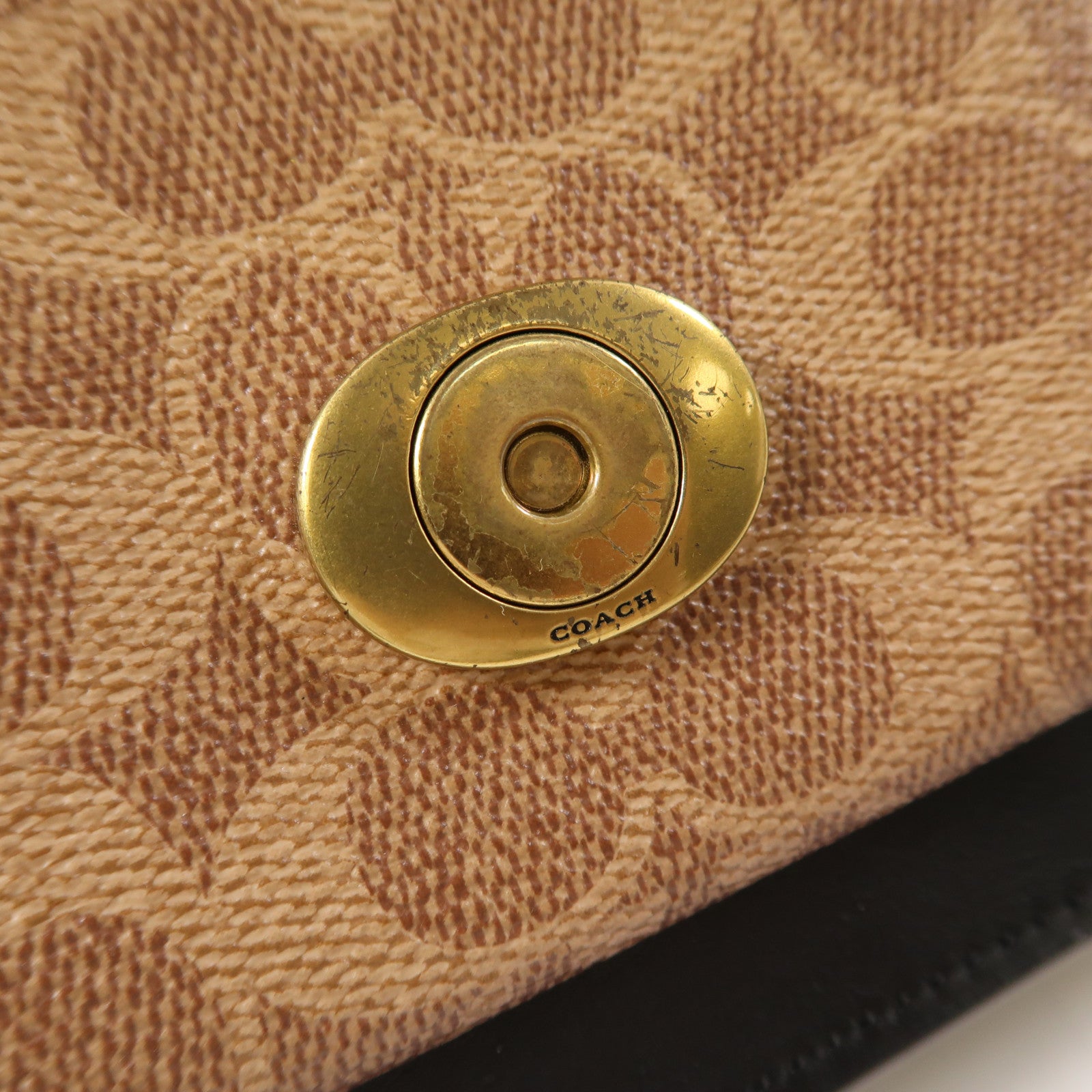 COACH 牛皮皮革/塗層帆布2 Way Shoulder金扣手挽肩背兩用袋黑色/棕色