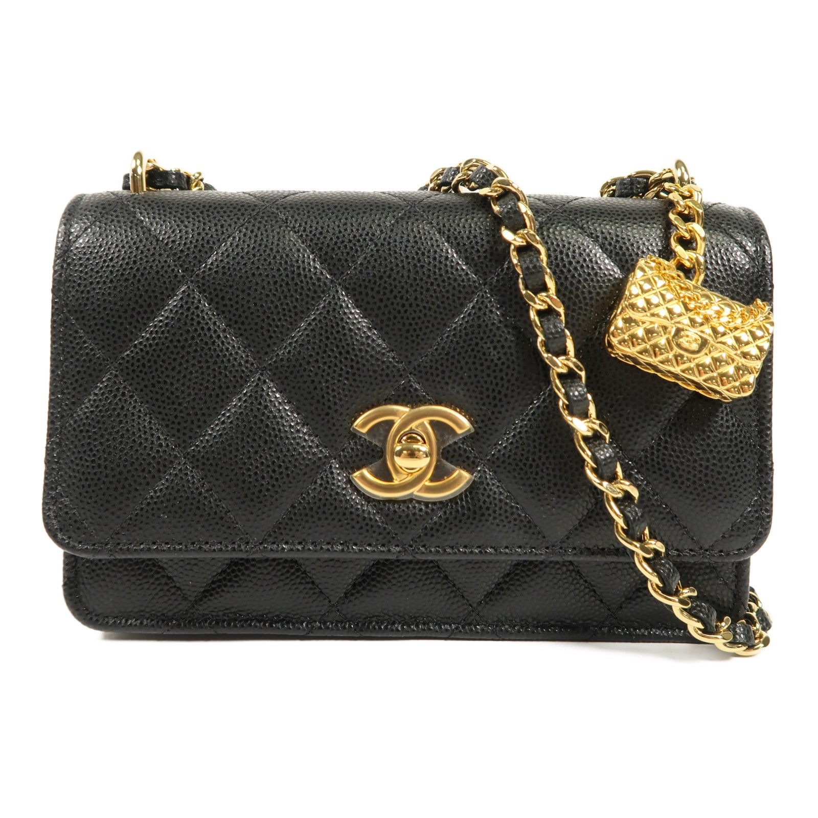 CHANEL 牛皮皮革Shoulder Bag金扣鏈帶肩背袋