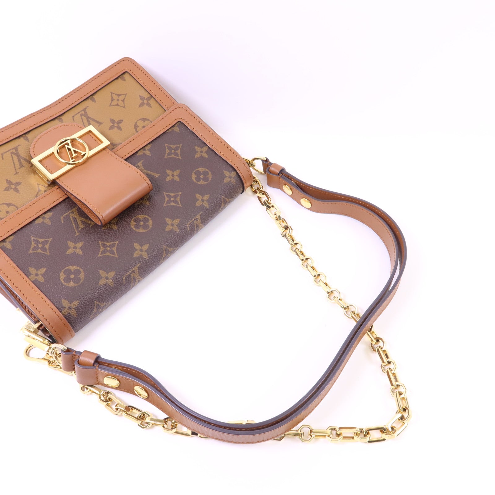 LOUIS VUITTON Monogram Reverse Dauphine MM金扣肩背袋