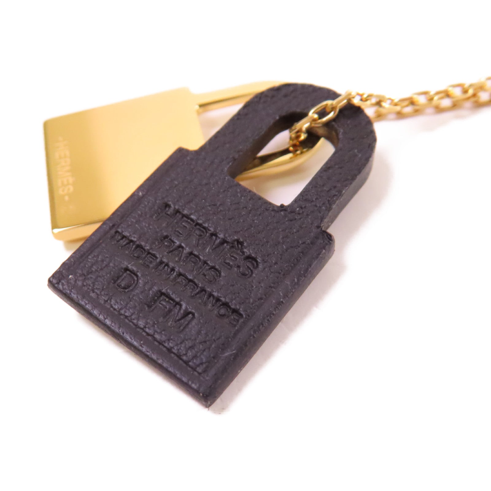 HERMES 金屬/Swift皮革O'Kelly Necklace項鏈金色/黑色