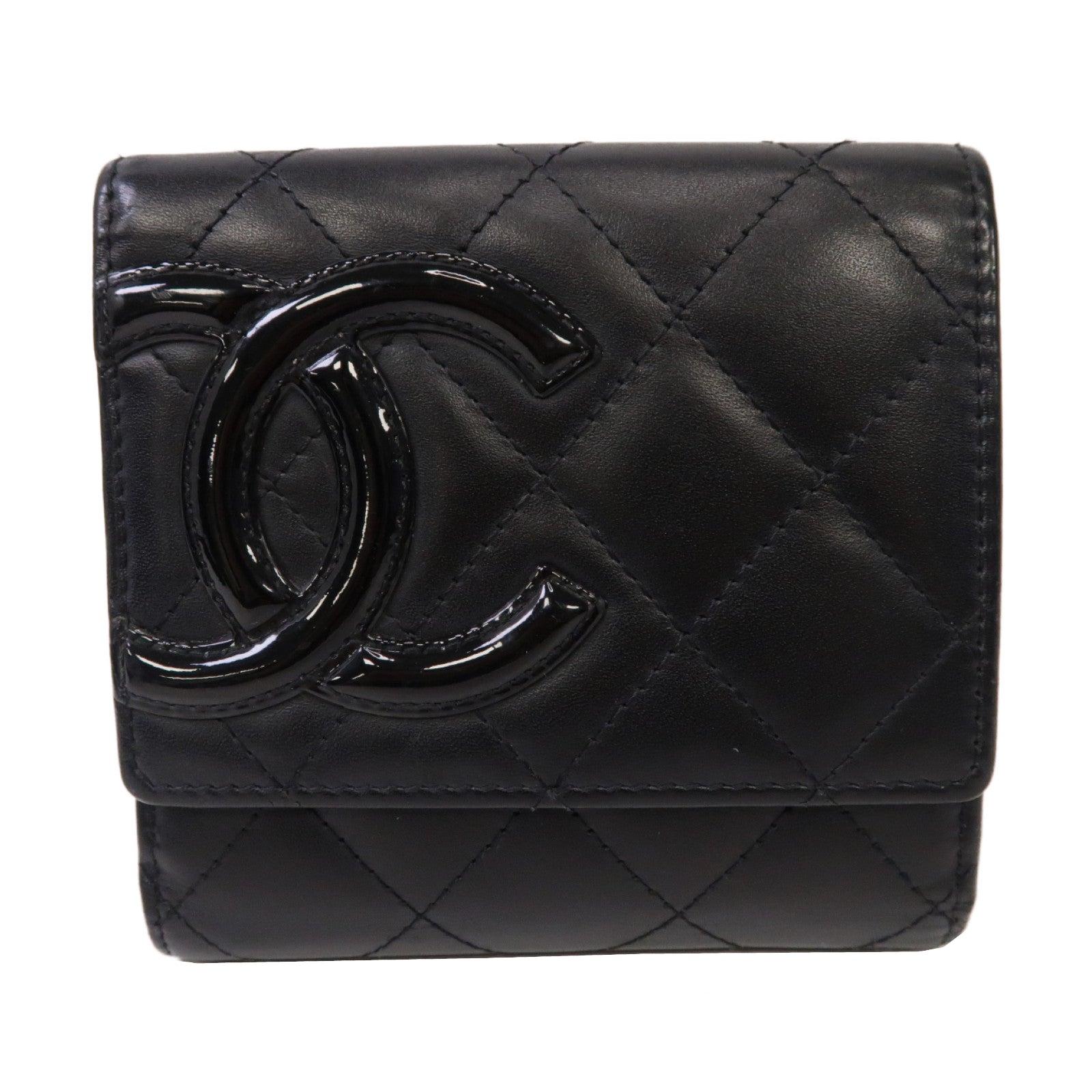 CHANEL 菱格牛皮皮革Cambon Bi-Fold Wallet折疊錢包黑色