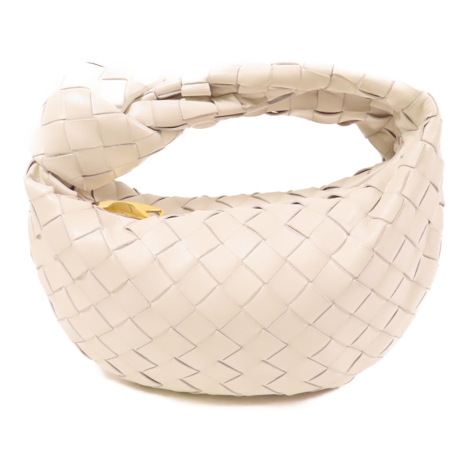BOTTEGA VENETA 羊皮皮革Mini Jodie金扣手挽袋白色