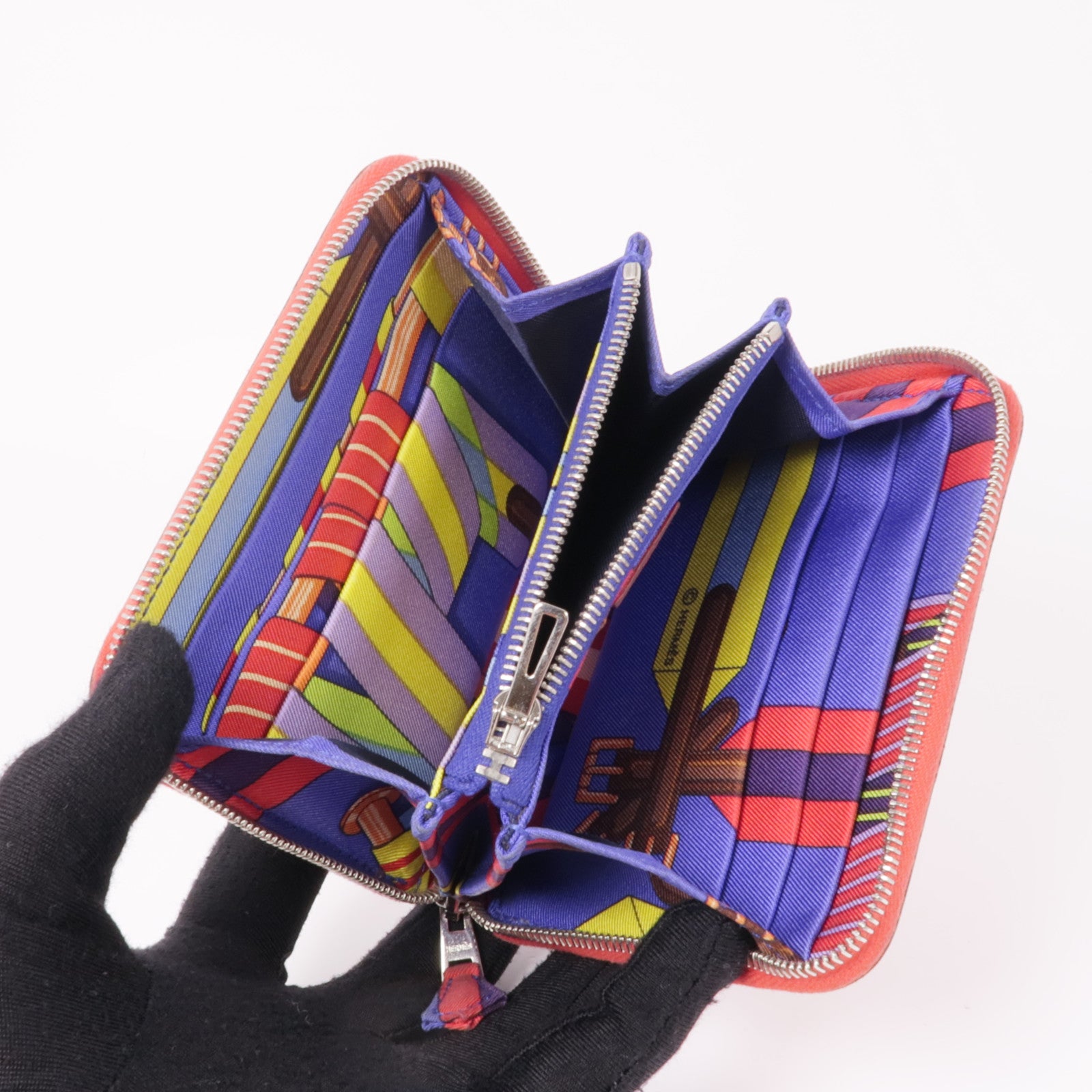 HERMES 【激減優惠】Epsom皮革Silk in Compact Wallet銀扣錢包Bougainvillier