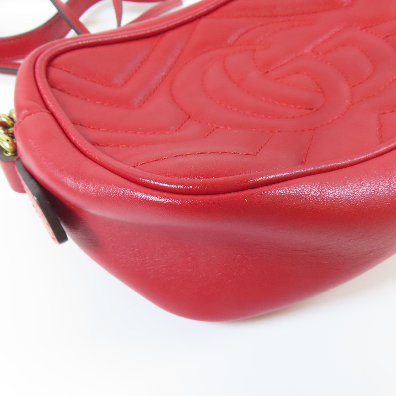 GUCCI 【激減優惠】牛皮皮革GG Marmont金扣肩背袋紅色