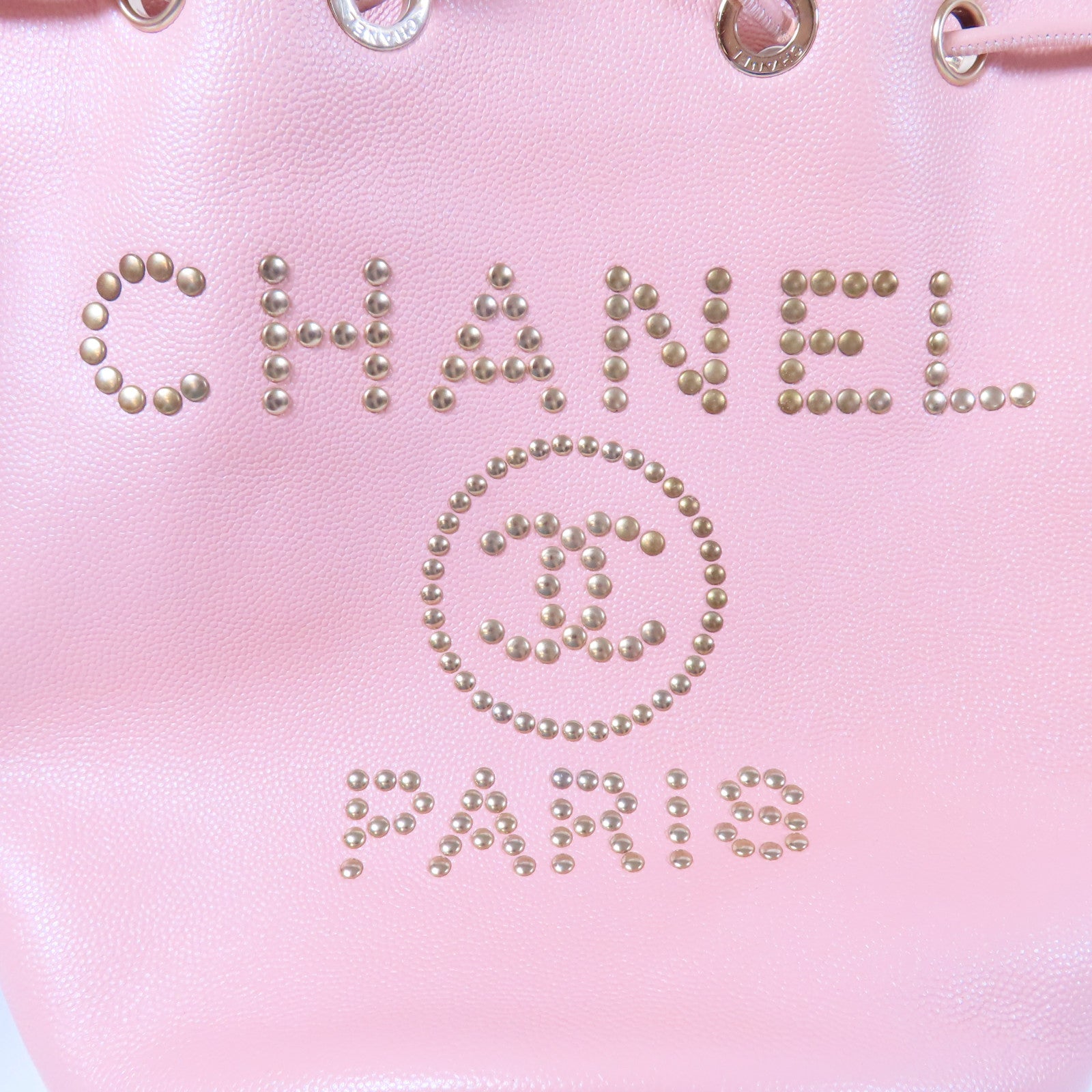CHANEL Caviar皮革Deauville Drawstring Bucket金扣鏈帶肩背袋粉紅色
