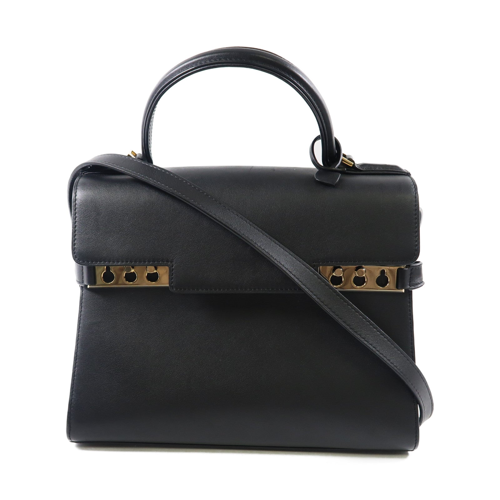 Delvaux 【激減優惠】牛皮皮革Delvaux Tempete MM金扣手挽肩背兩用袋黑色