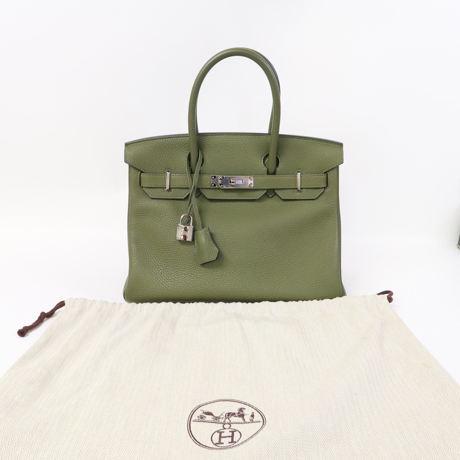 HERMES Togo皮革Birkin 30銀扣手挽袋Pelouse/草坪綠色