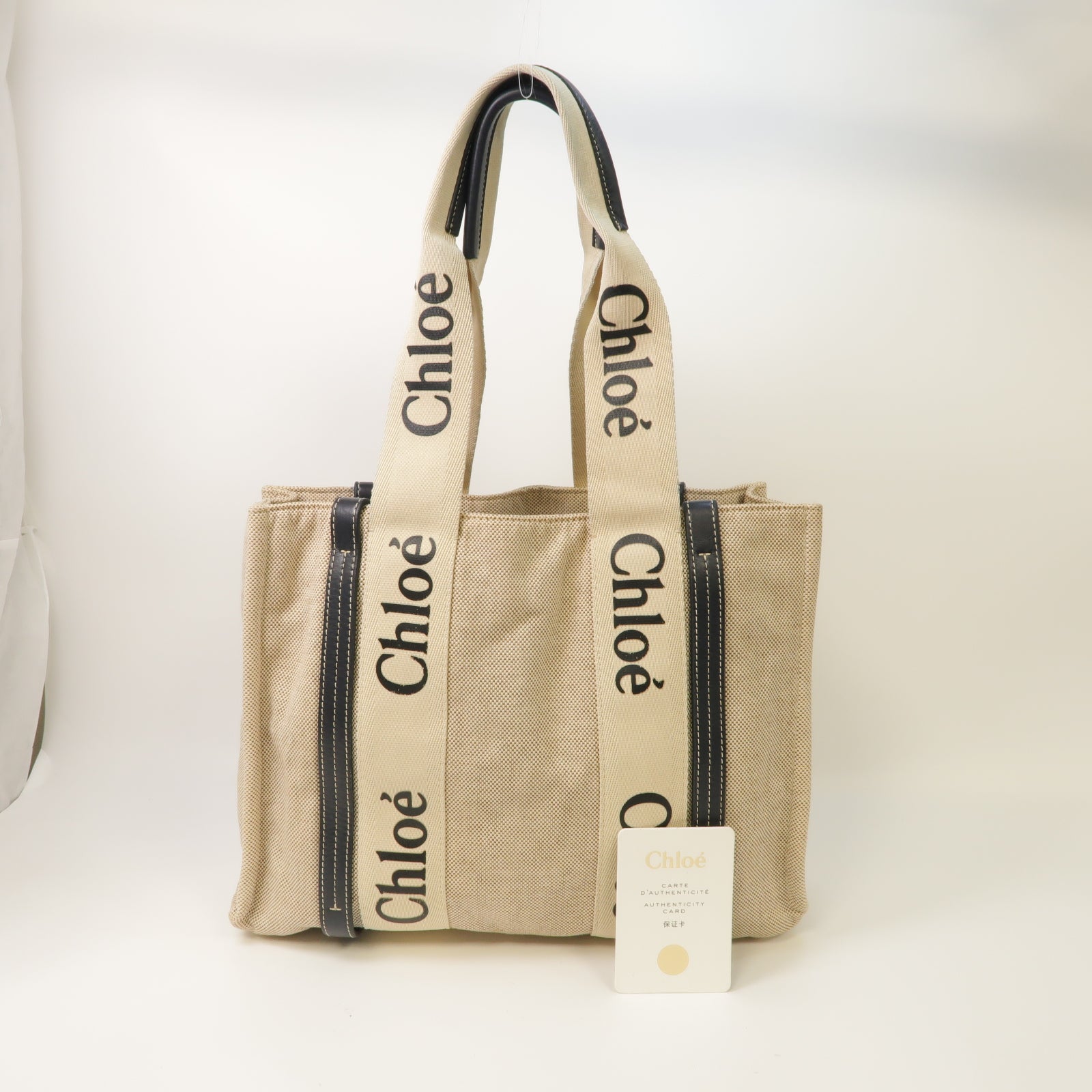 Chloe 【激減優惠】帆布Woody Tote Bag手挽袋米色/深藍色
