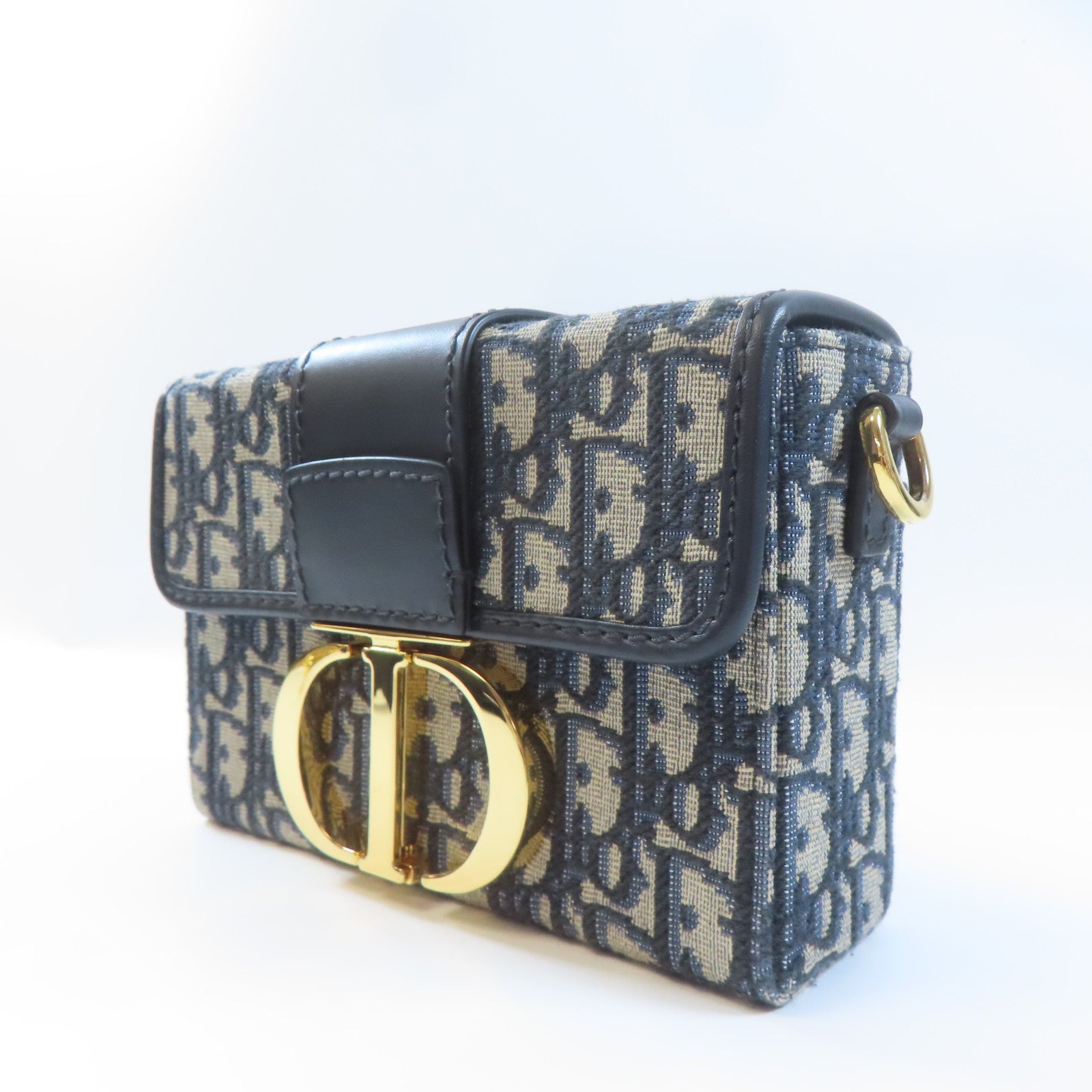 Dior 帆布/皮革Montaigne 30金扣肩背袋藍色