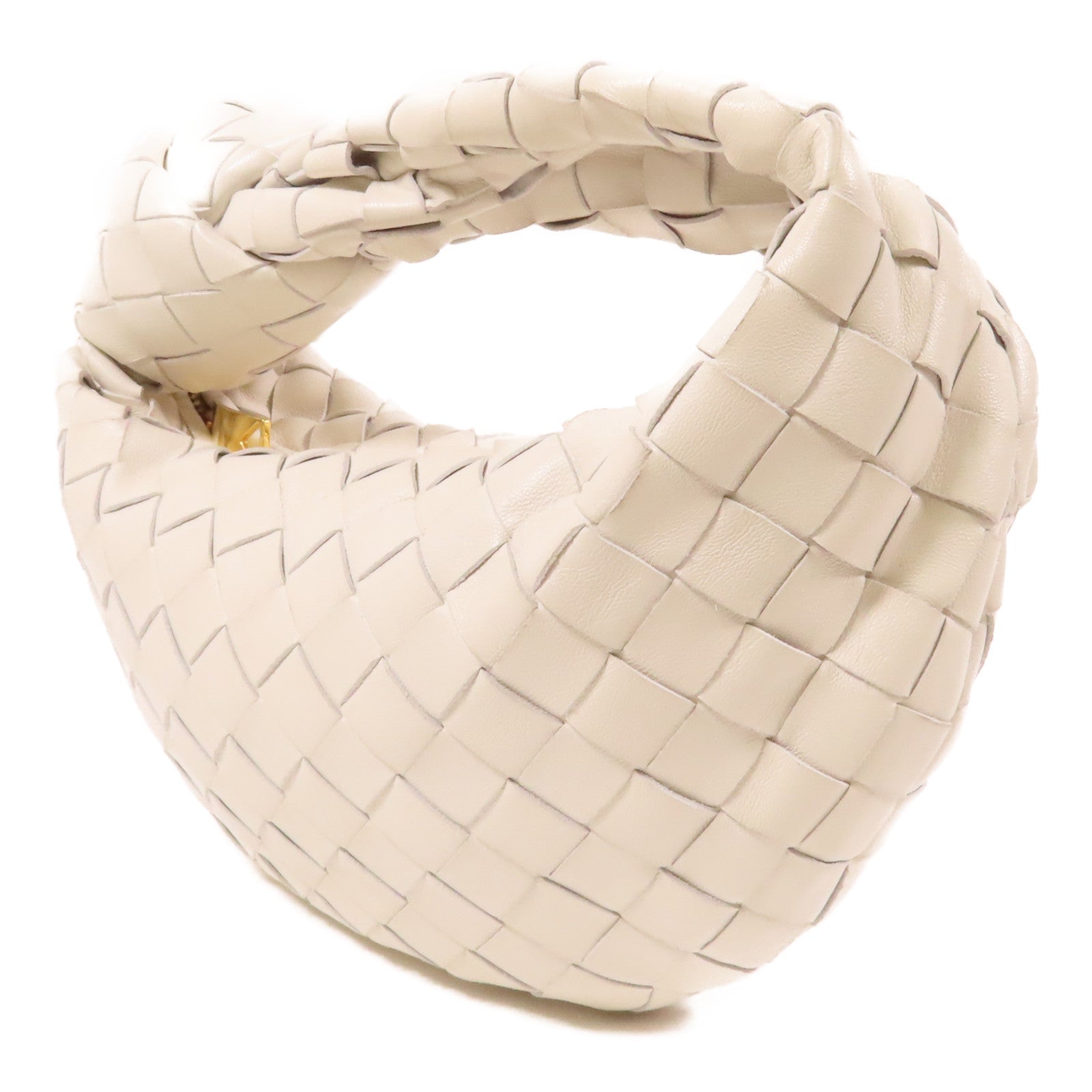 BOTTEGA VENETA 羊皮皮革Mini Jodie金扣手挽袋白色