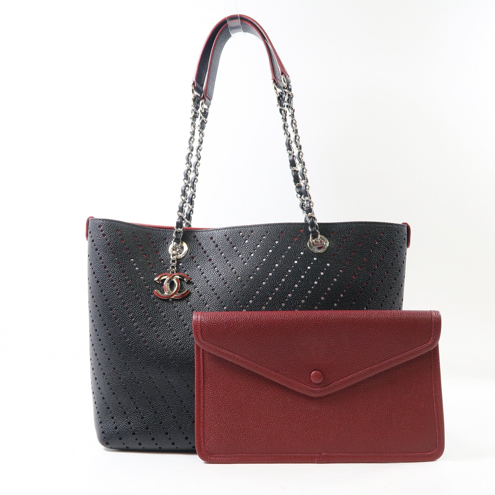 CHANEL 【激減優惠】牛皮皮革2 Way Shoulder銀扣肩背袋黑色/紅色
