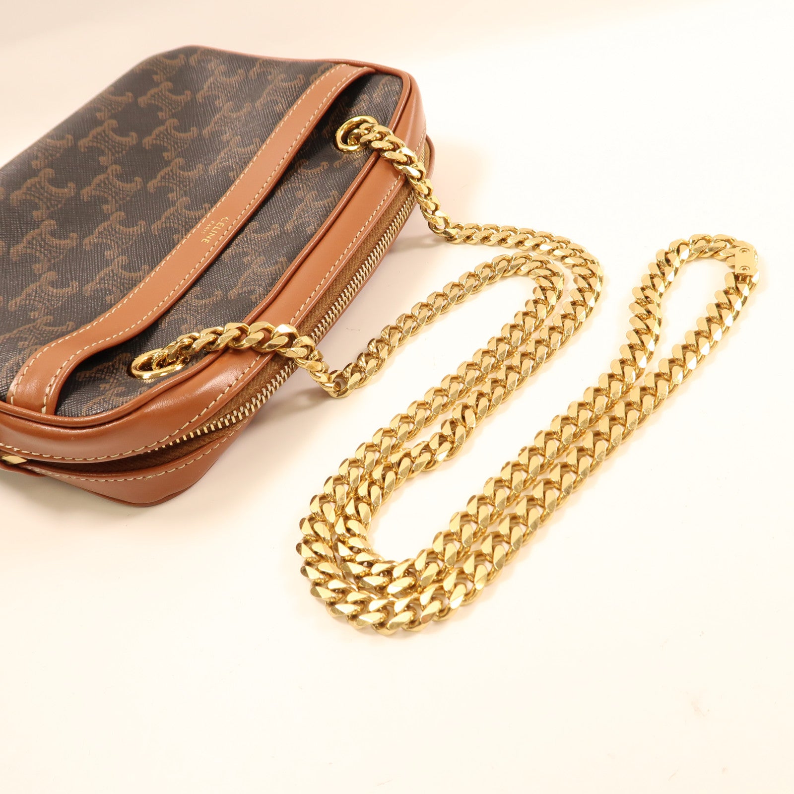 CELINE 塗層帆布Small Patapans金扣鏈帶肩背袋