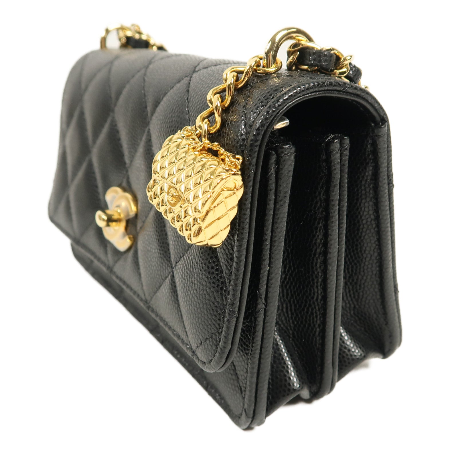 CHANEL 牛皮皮革Shoulder Bag金扣鏈帶肩背袋