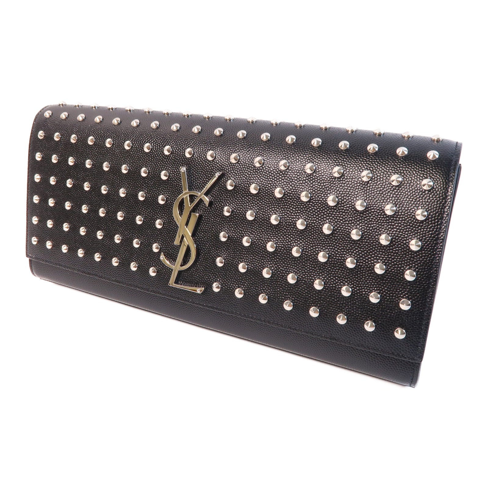 SAINT LAURENT 牛皮皮革Grain De poudre Matelasse studd銀扣手拿包