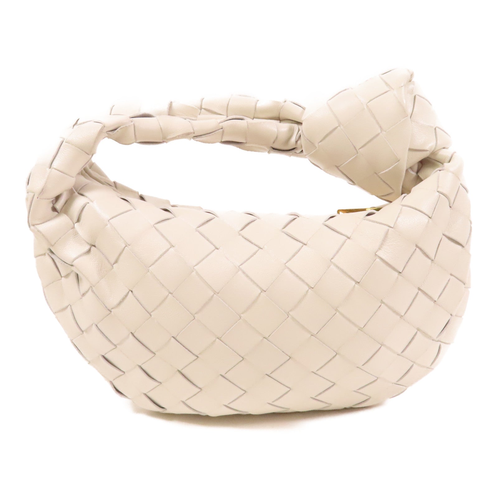 BOTTEGA VENETA 羊皮皮革Mini Jodie金扣手挽袋白色