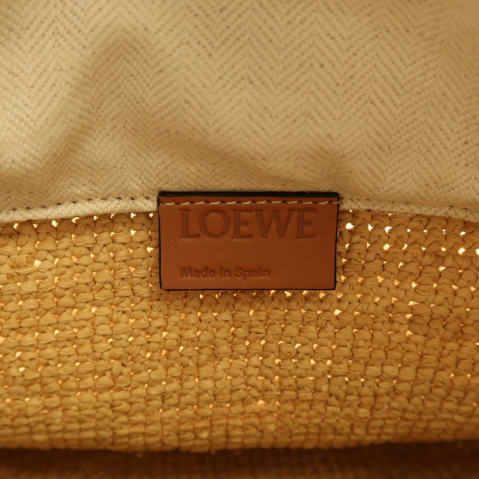 LOEWE Raffia/牛皮皮革Anagram Pochette Basket Bag金扣肩背袋