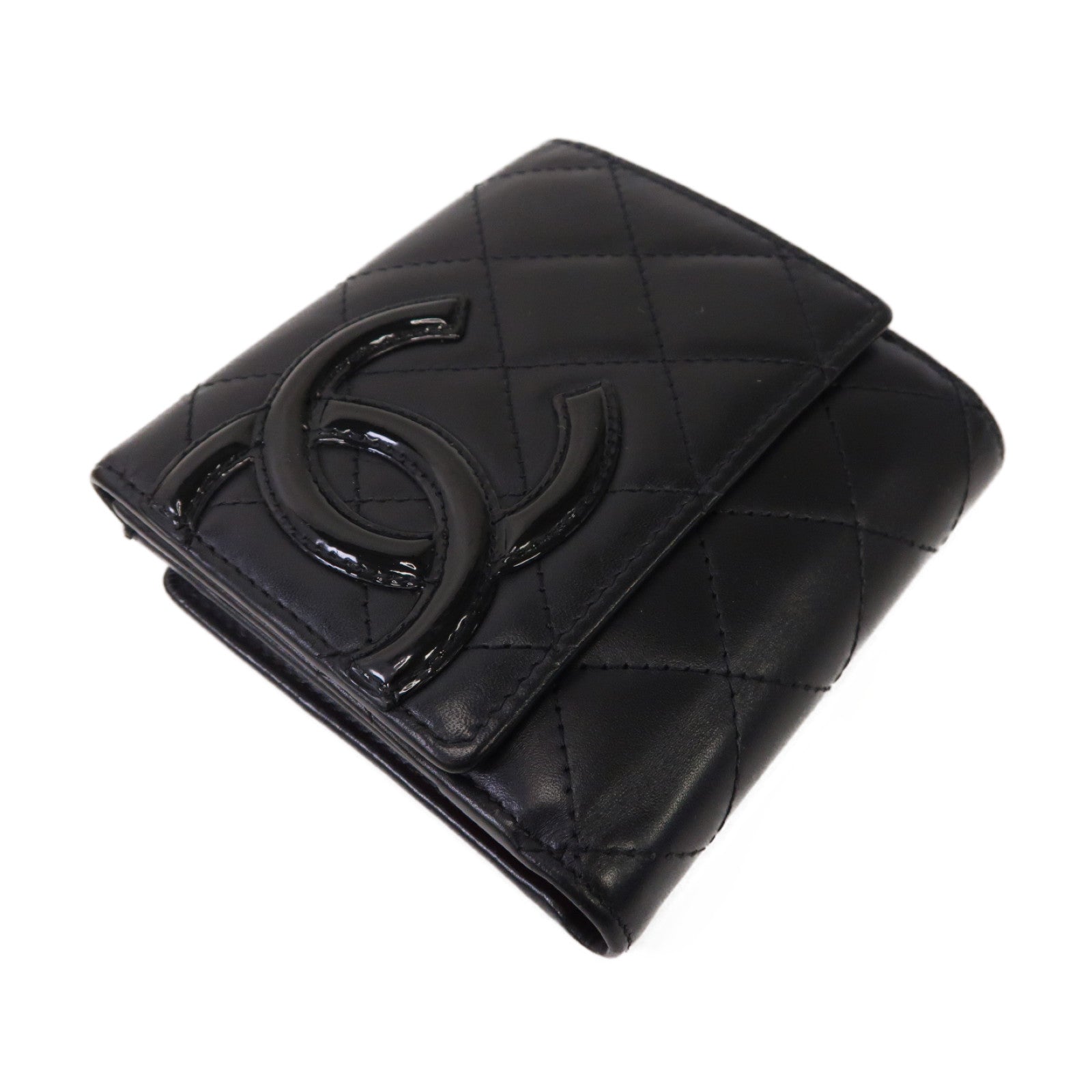 CHANEL 菱格牛皮皮革Cambon Bi-Fold Wallet折疊錢包黑色