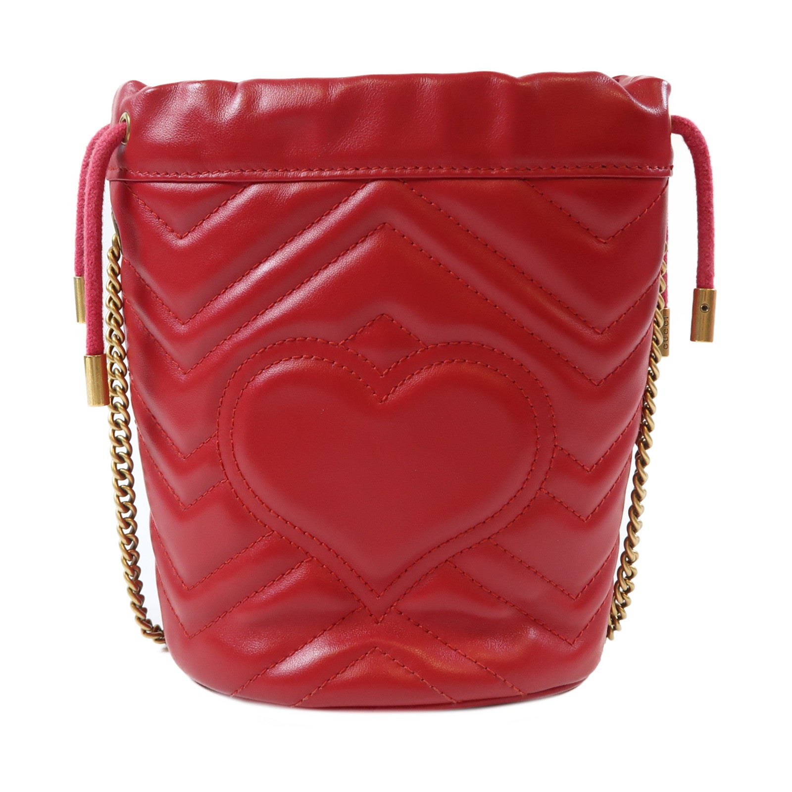 GUCCI 【激減優惠】牛皮皮革GG Marmont Bucket金扣鏈帶肩背袋紅色