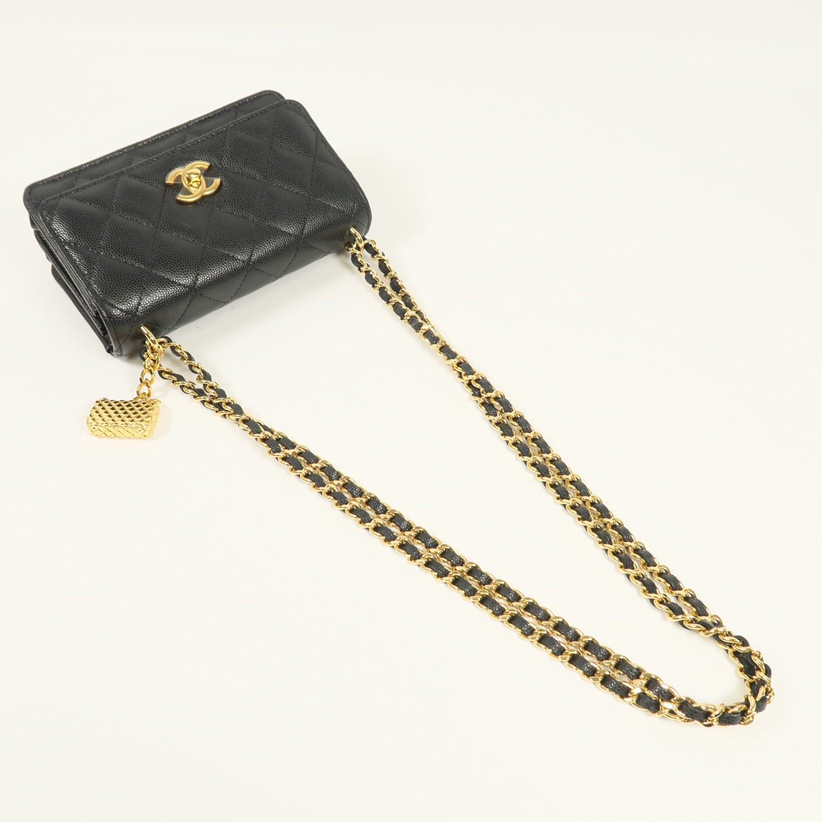 CHANEL 牛皮皮革Shoulder Bag金扣鏈帶肩背袋