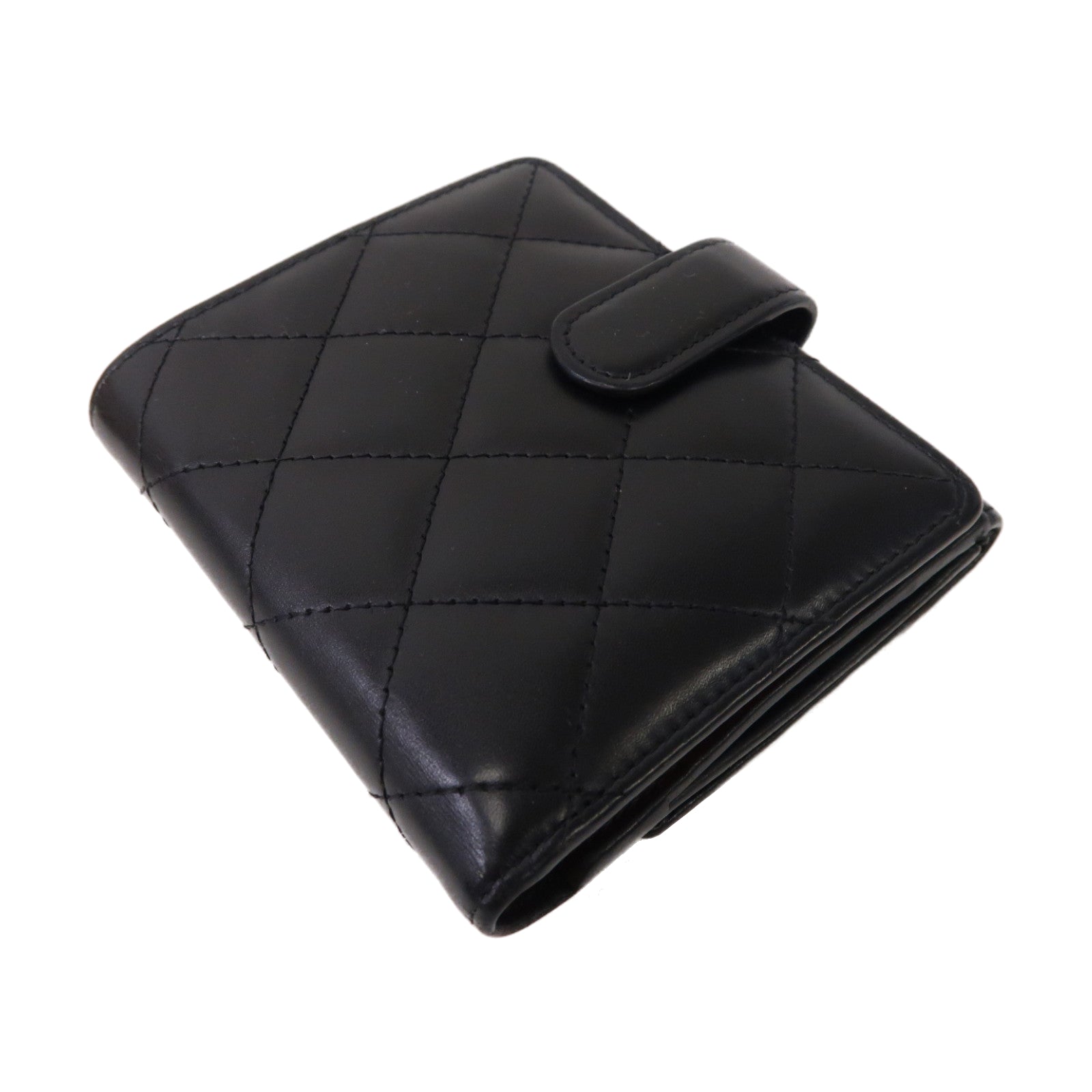 CHANEL 菱格牛皮皮革Cambon Bi-Fold Wallet折疊錢包黑色