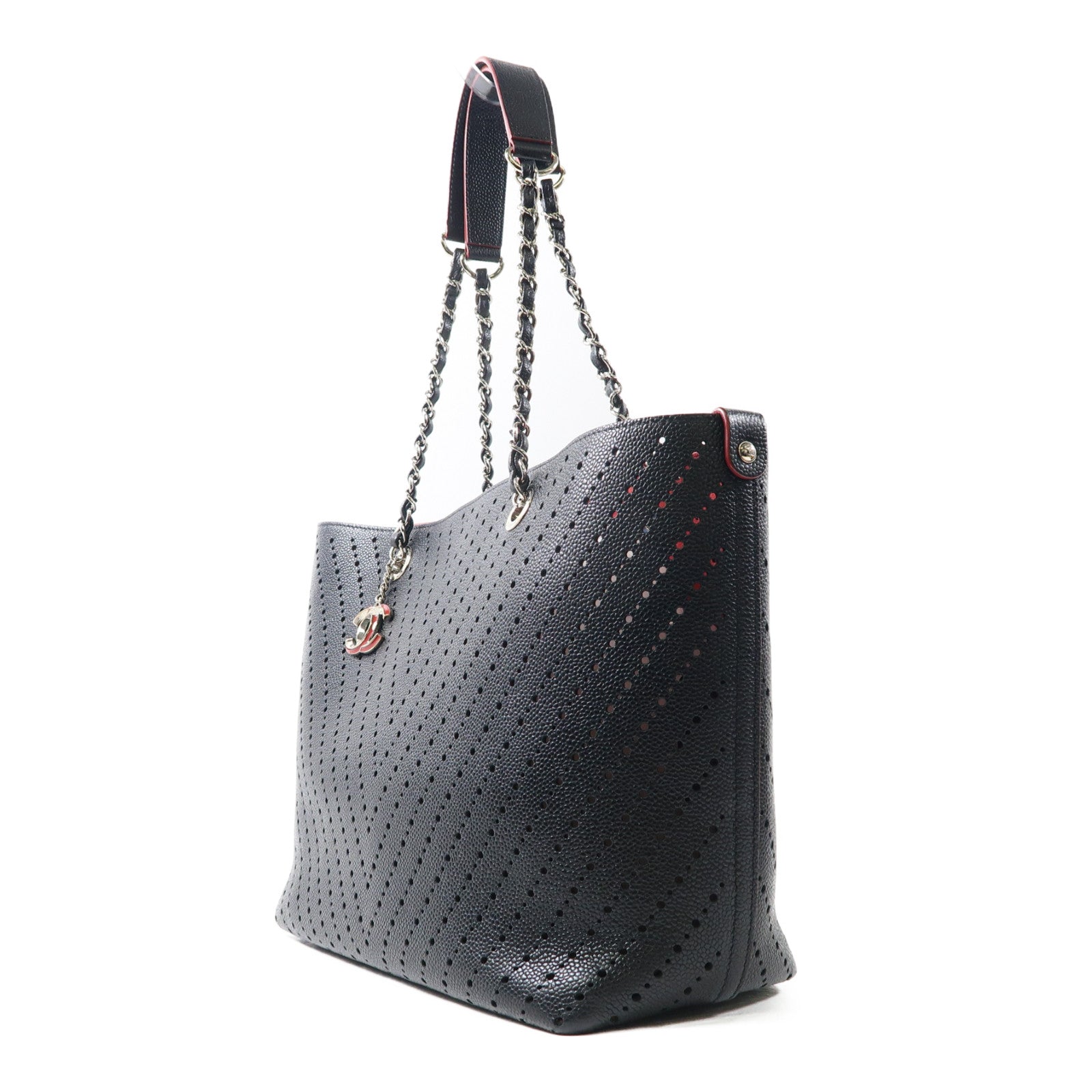 CHANEL 【激減優惠】牛皮皮革2 Way Shoulder銀扣肩背袋黑色/紅色