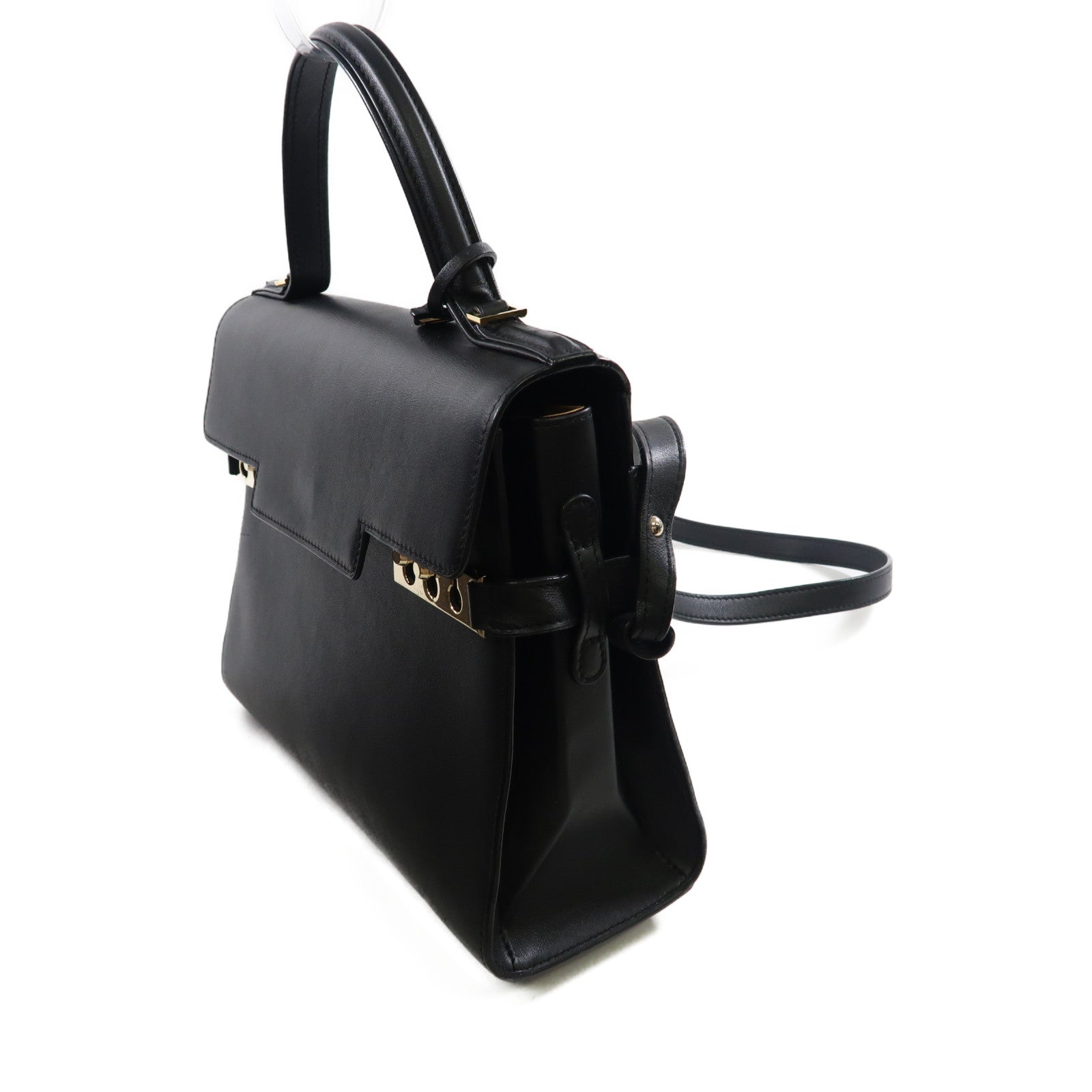 Delvaux 【激減優惠】牛皮皮革Delvaux Tempete MM金扣手挽肩背兩用袋黑色