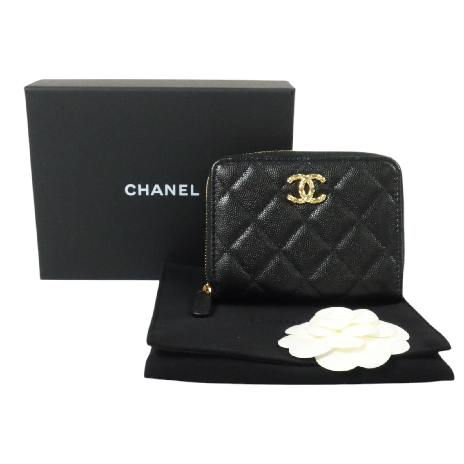 CHANEL 牛皮皮革Zipper Round Wallet金扣錢包