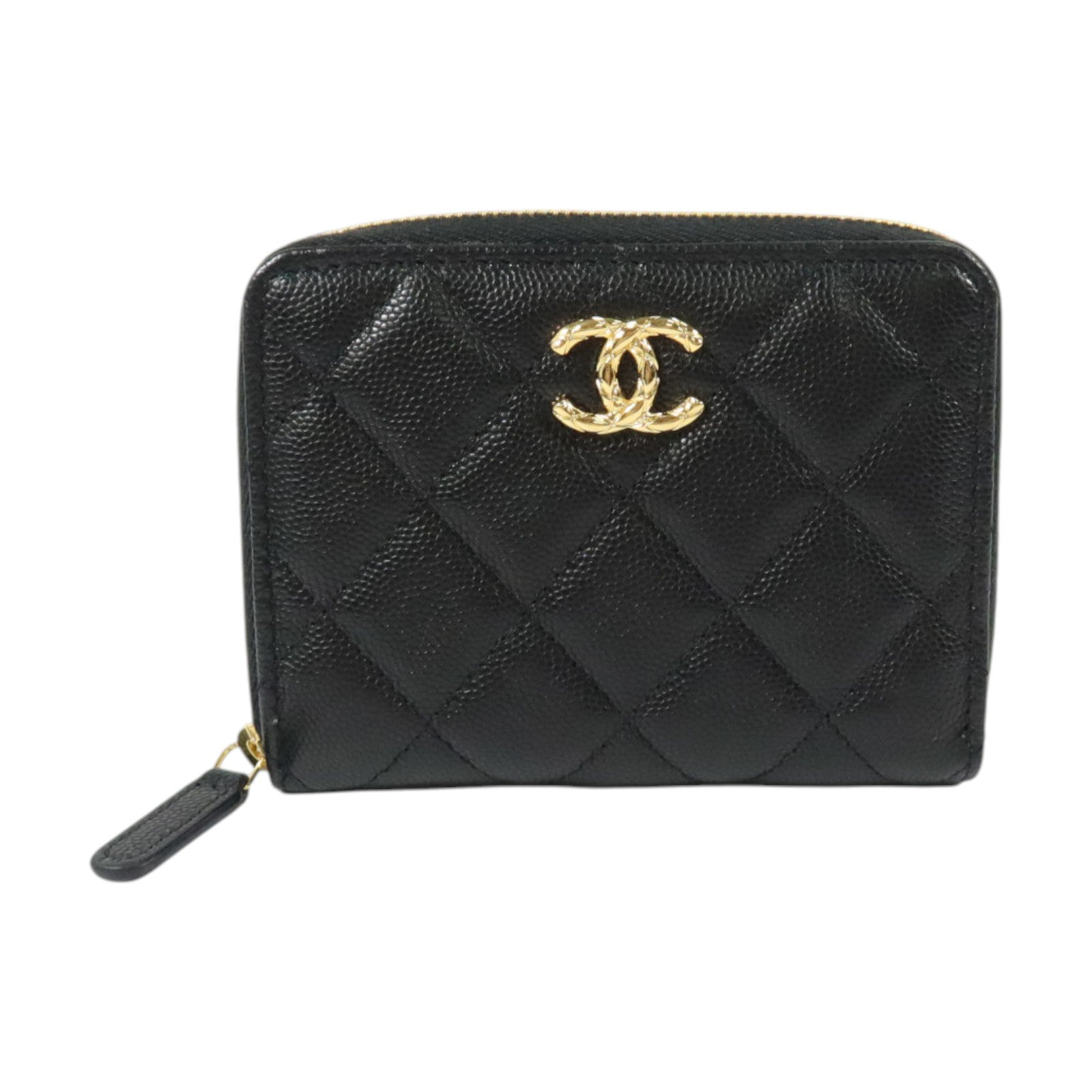 CHANEL 牛皮皮革Zipper Round Wallet金扣錢包