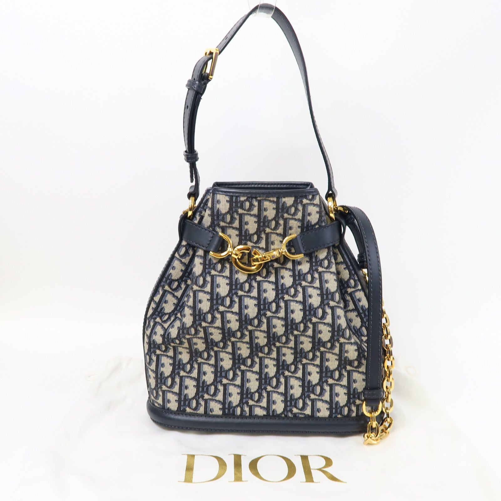 Dior Oblique帆布Medium C'est Bag金扣手挽肩背兩用袋藍色